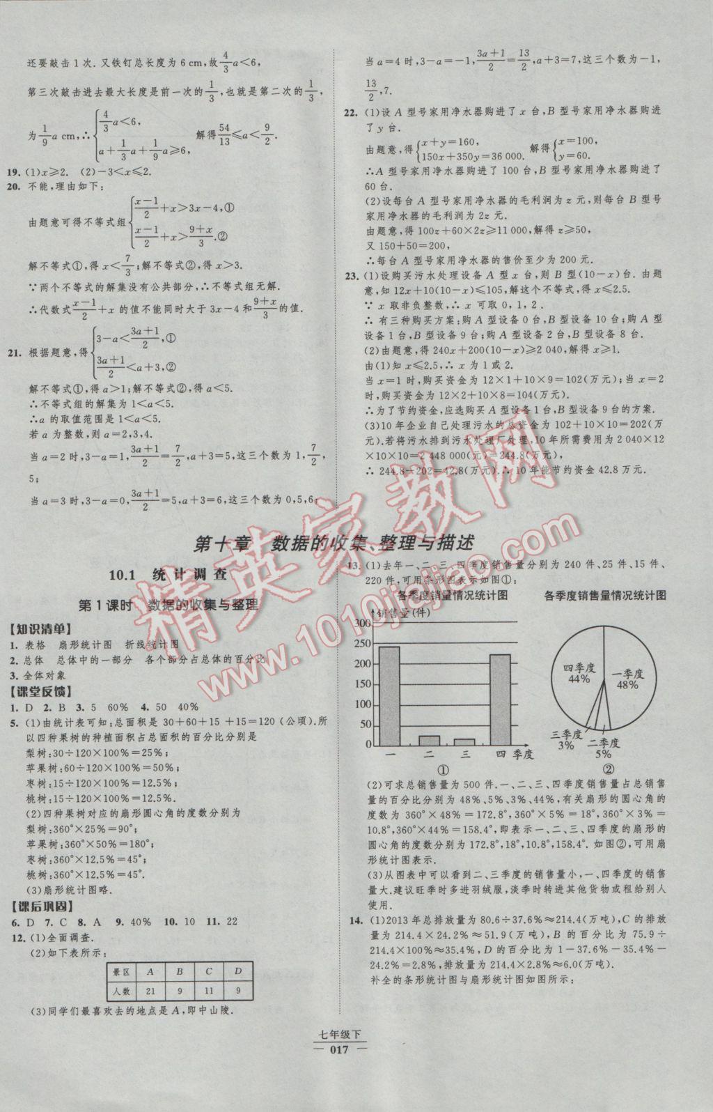 2017年经纶学典新课时作业七年级数学下册人教版 参考答案第17页