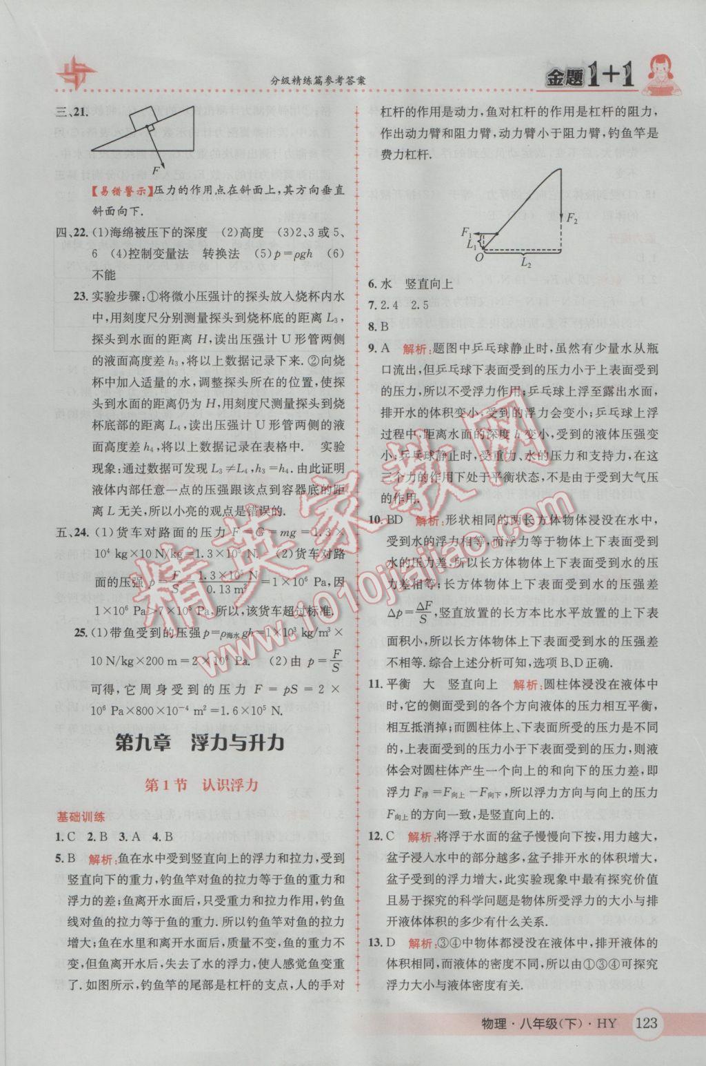 2017年金題1加1八年級(jí)物理下冊(cè)滬粵版 參考答案第25頁