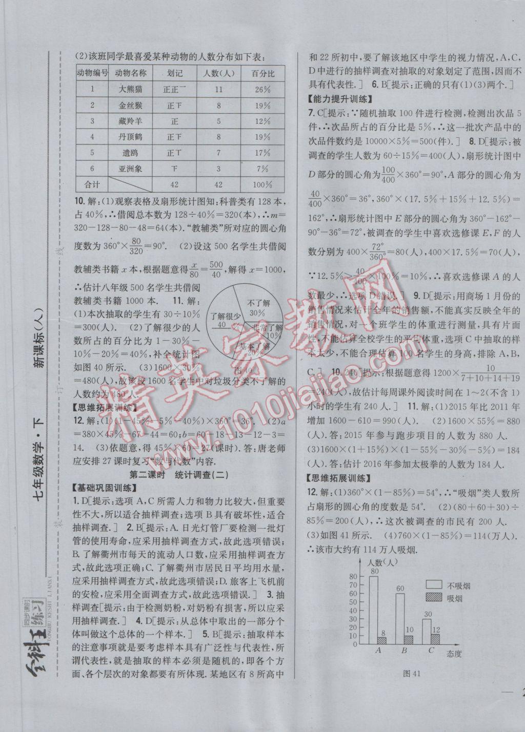 2017年全科王同步課時練習(xí)七年級數(shù)學(xué)下冊人教版 參考答案第21頁