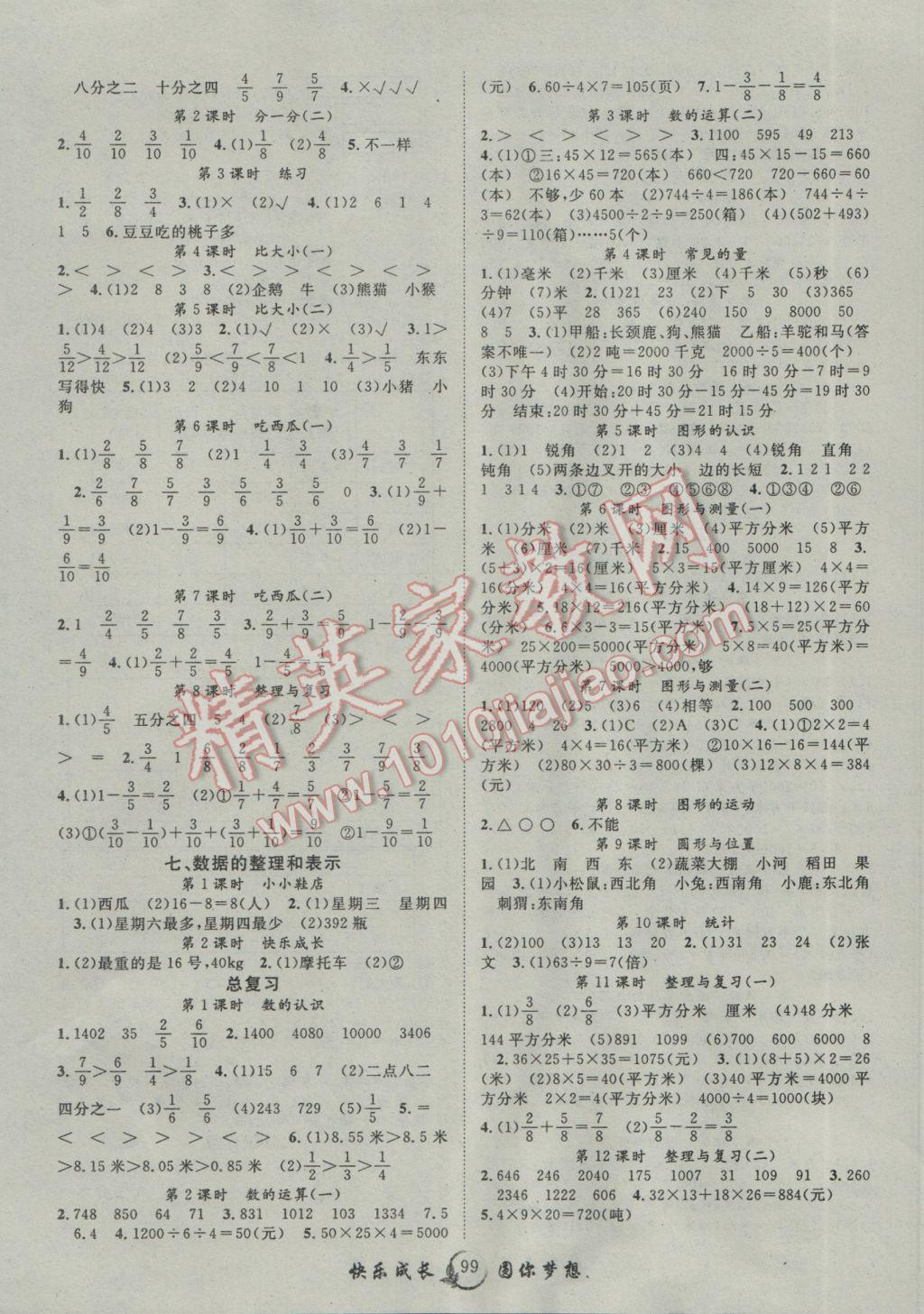 2017年優(yōu)質(zhì)課堂快樂成長三年級數(shù)學(xué)下冊北師大版 參考答案第3頁