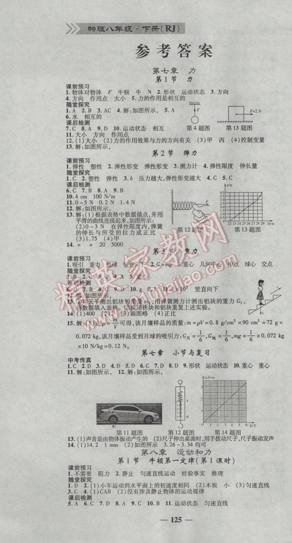 2017年高效學案金典課堂八年級物理下冊人教版 參考答案第1頁