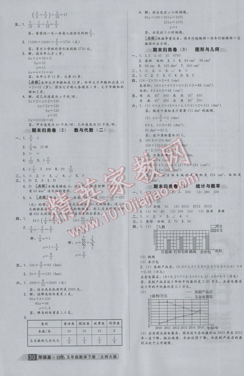 2017年好卷五年级数学下册北师大版 参考答案第4页