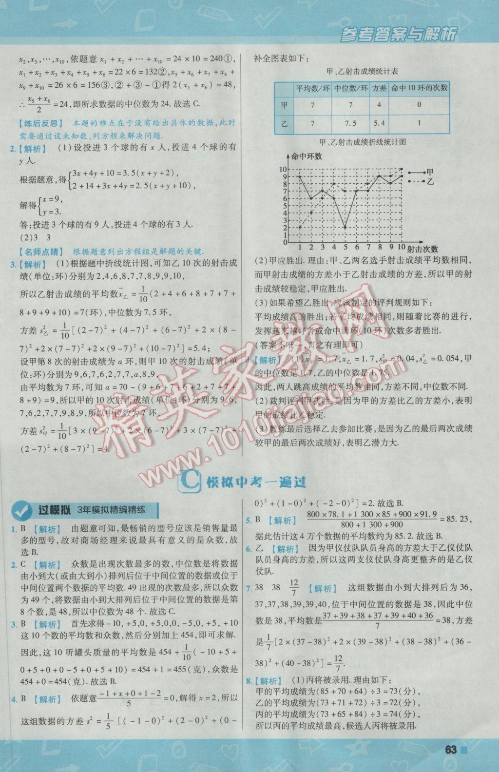 2017年一遍过初中数学八年级下册人教版 参考答案第63页