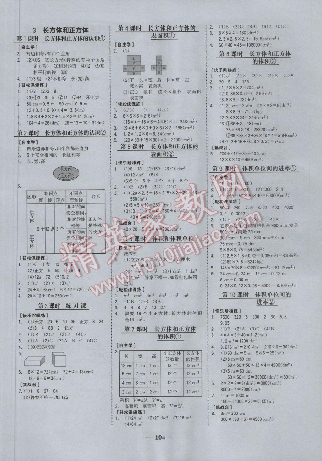 2017年世纪金榜金榜小博士五年级数学下册 参考答案第2页