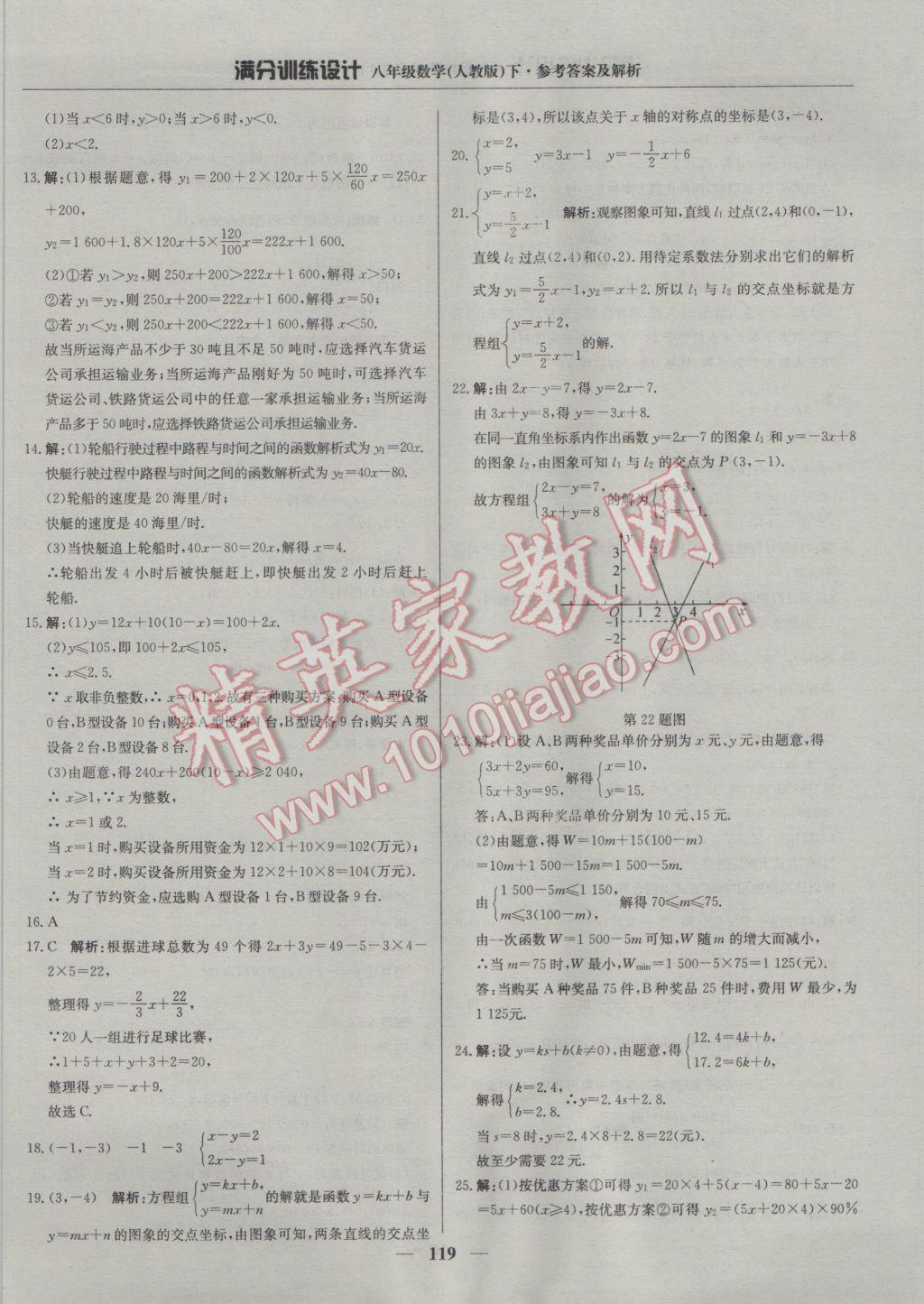 2017年满分训练设计八年级数学下册人教版 参考答案第24页