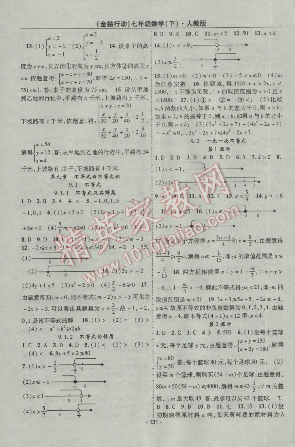 2017年金榜行動(dòng)課時(shí)導(dǎo)學(xué)案七年級(jí)數(shù)學(xué)下冊(cè)人教版 參考答案第7頁(yè)