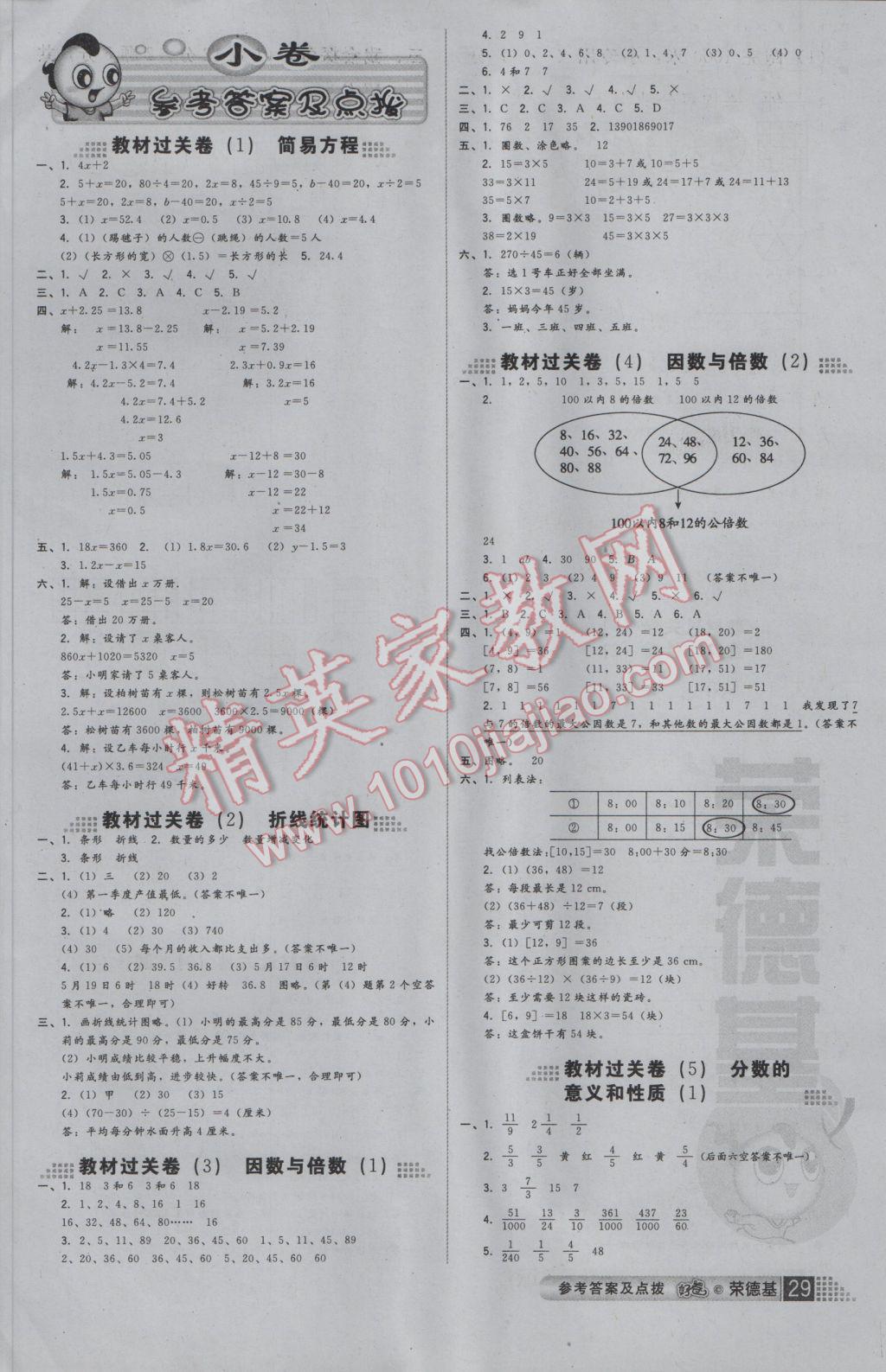 2017年好卷五年级数学下册苏教版 参考答案第1页