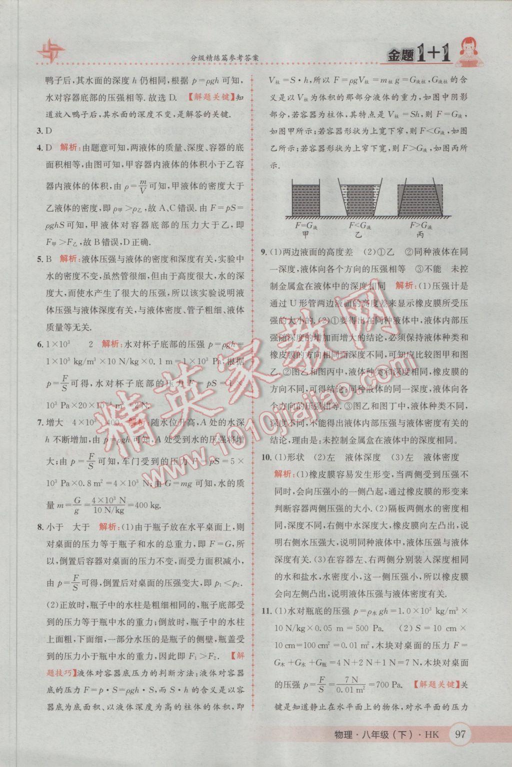 2017年金题1加1八年级物理下册沪科版 参考答案第15页