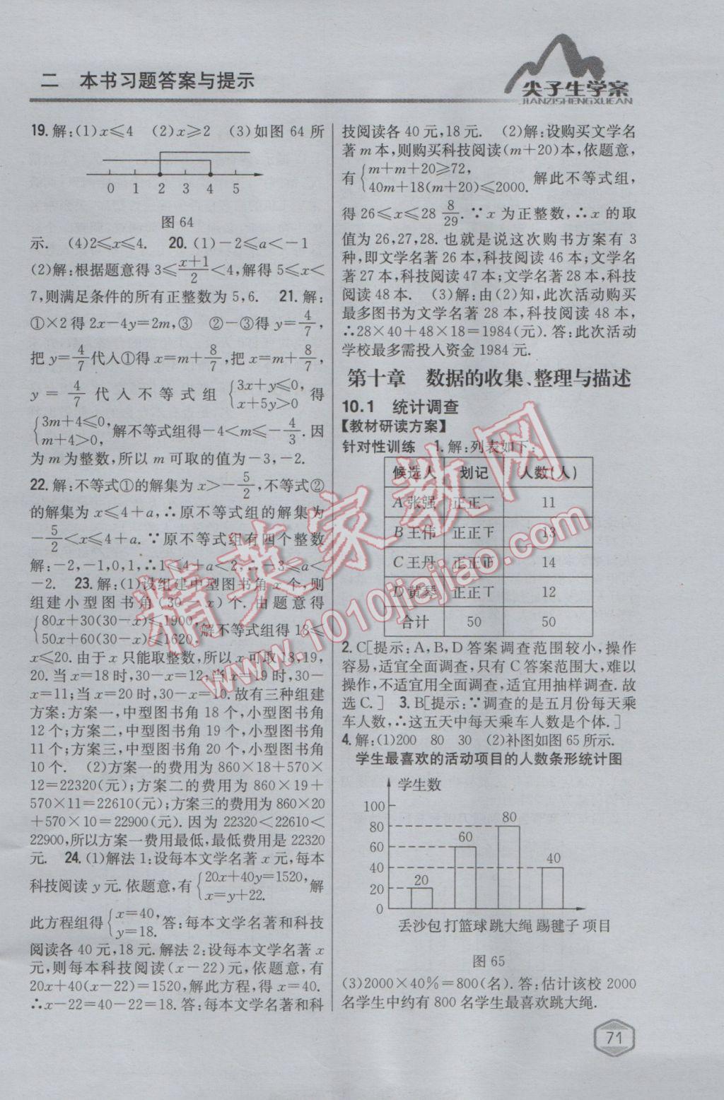 2017年尖子生学案七年级数学下册人教版 参考答案第31页