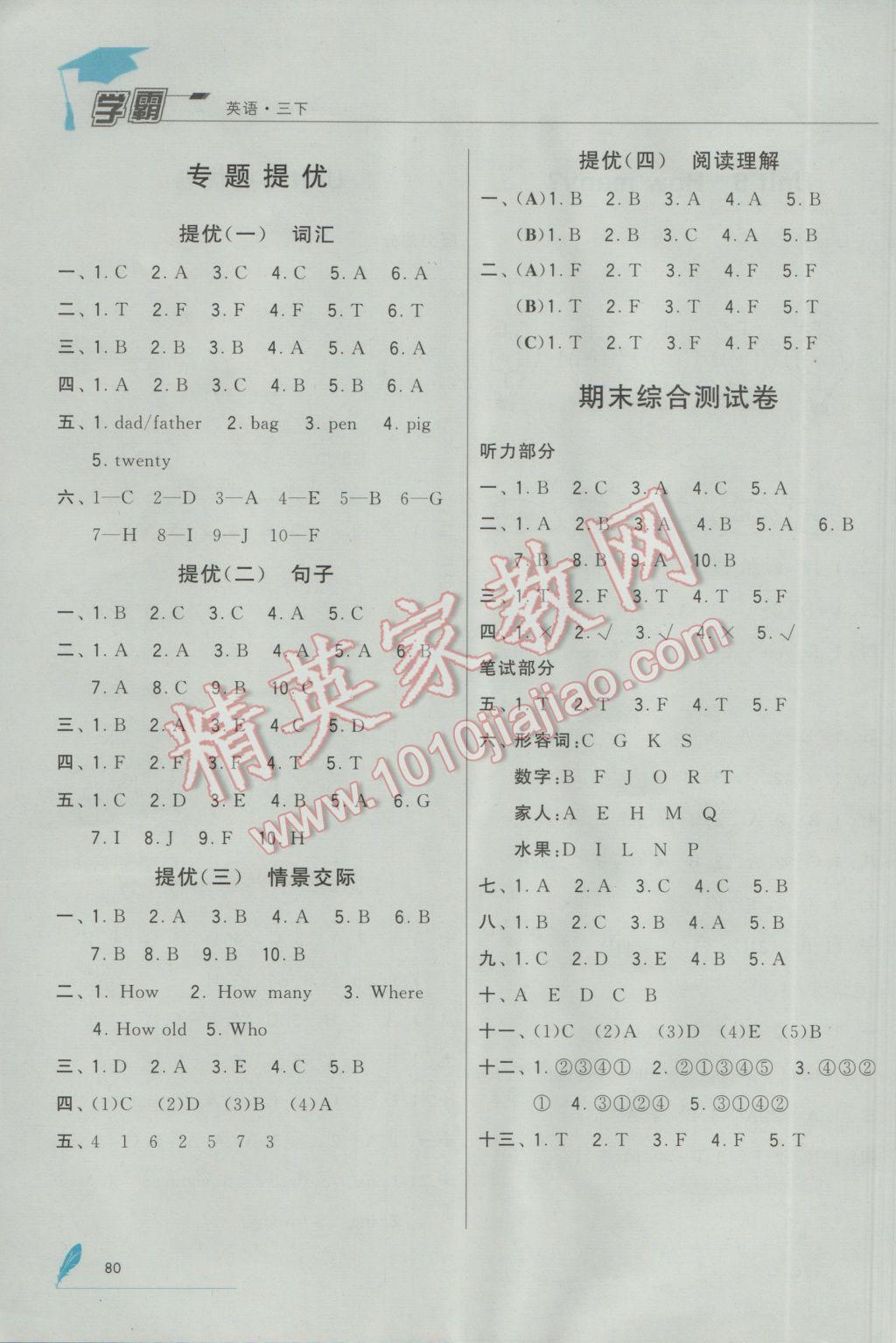2017年經綸學典學霸三年級英語下冊人教版 參考答案第10頁