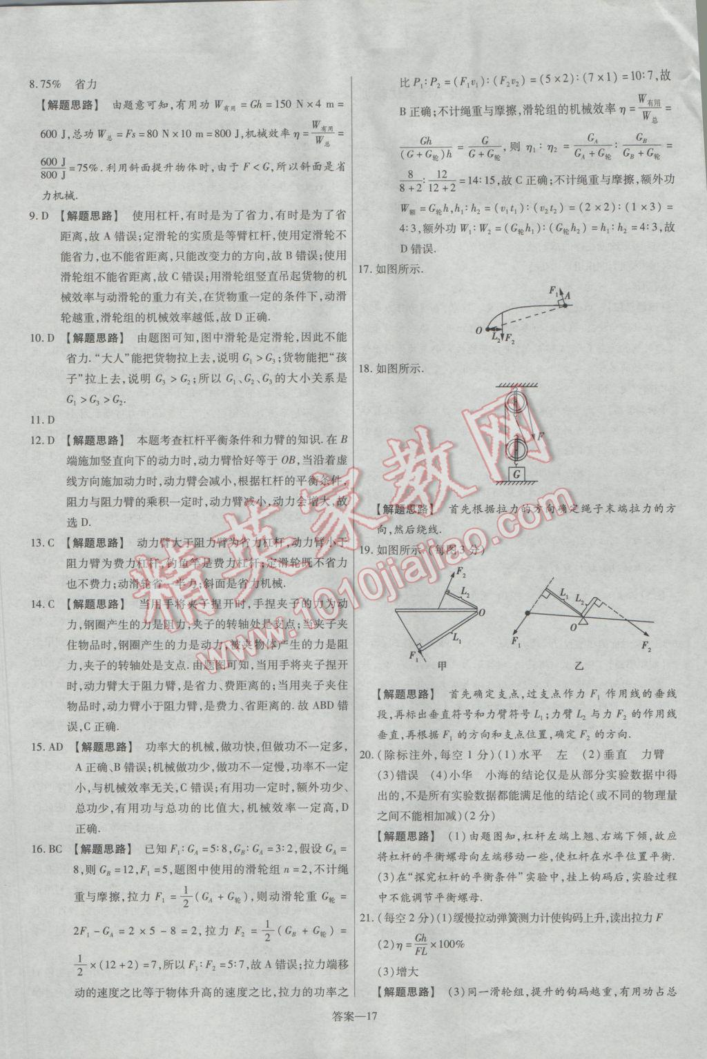 2017年金考卷活页题选名师名题单元双测卷八年级物理下册人教版 参考答案第17页