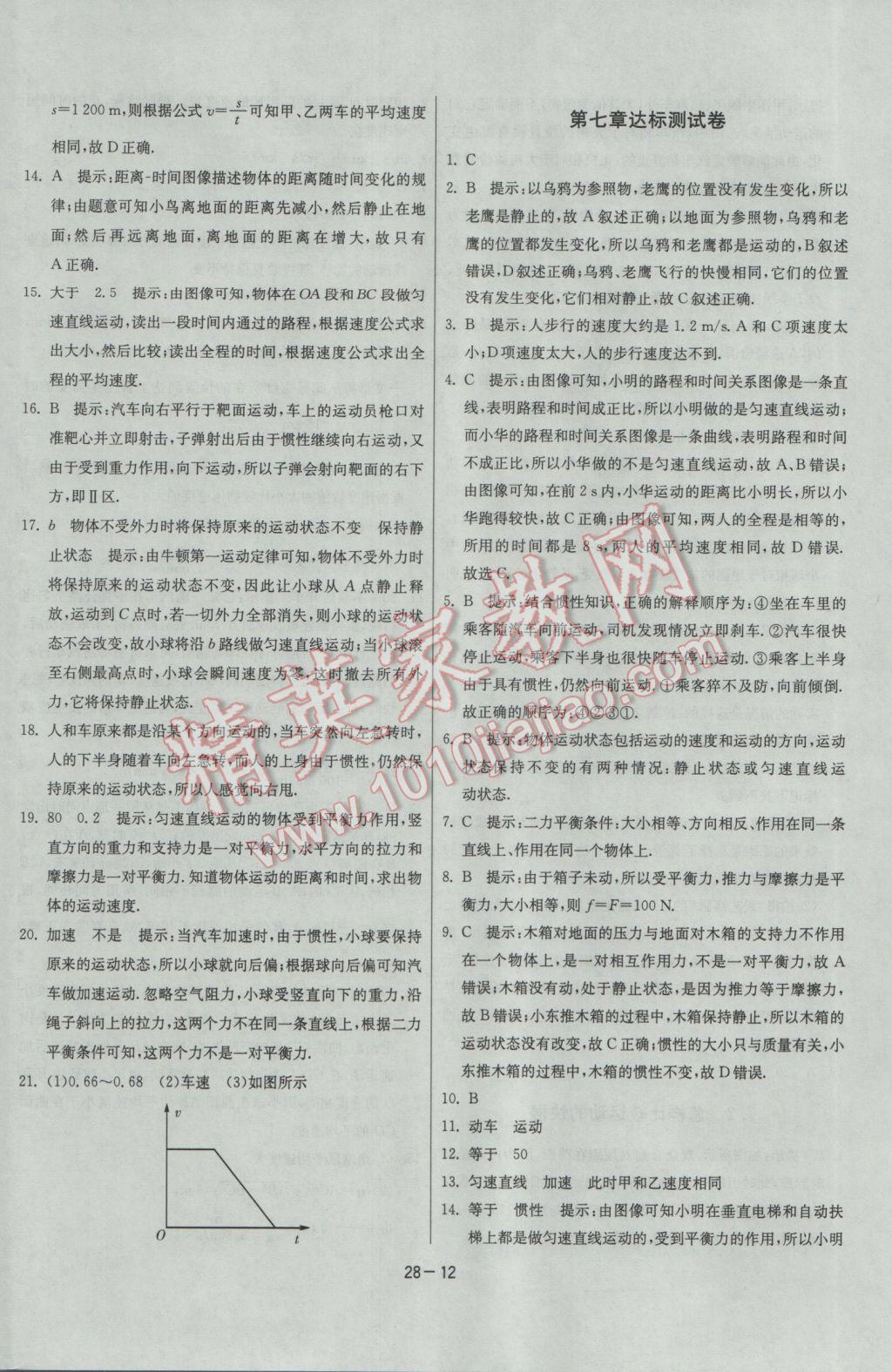 2017年課時(shí)訓(xùn)練八年級(jí)物理下冊(cè)滬粵版 參考答案第12頁