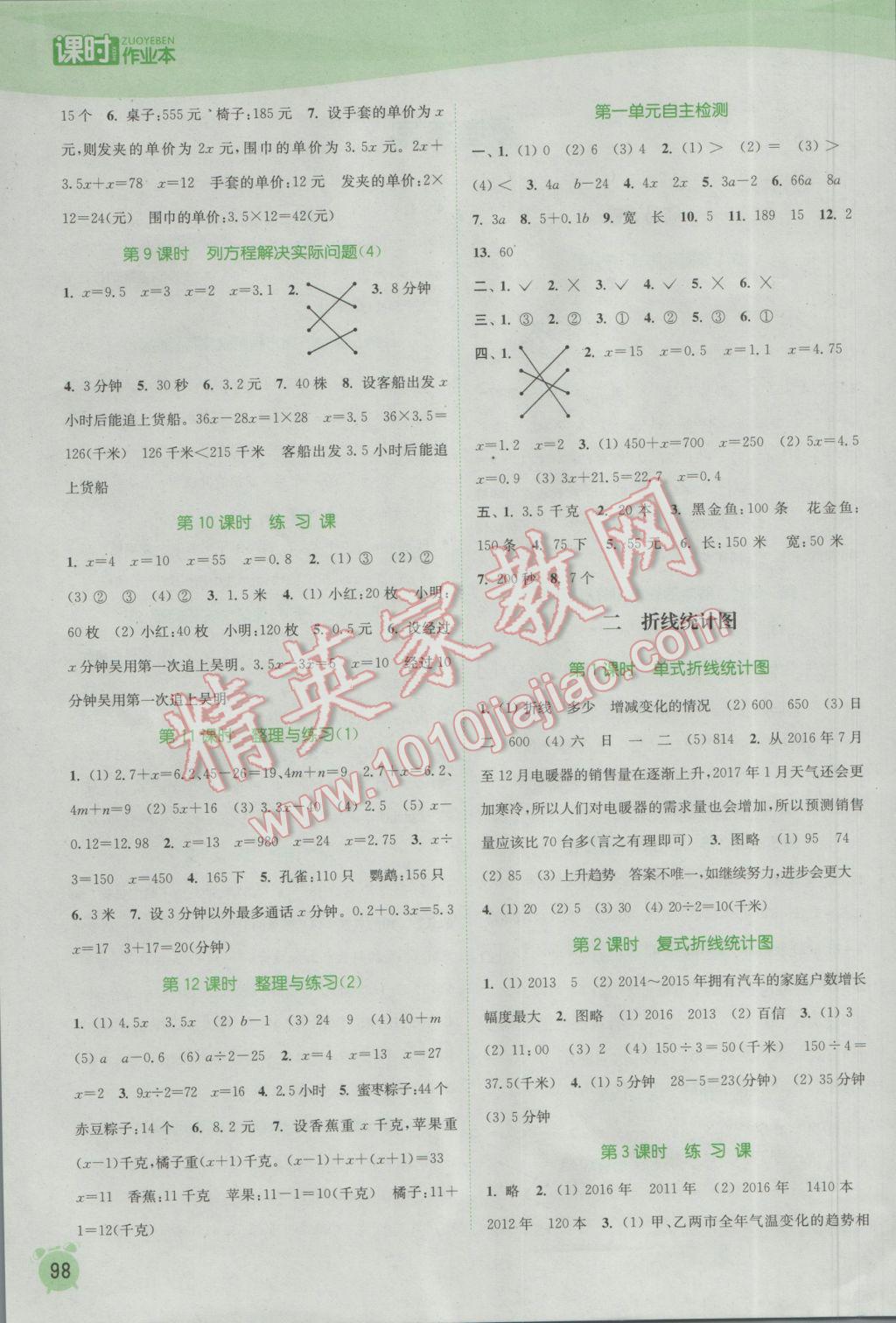 2017年通城学典课时作业本五年级数学下册苏教版江苏专用 参考答案第2页