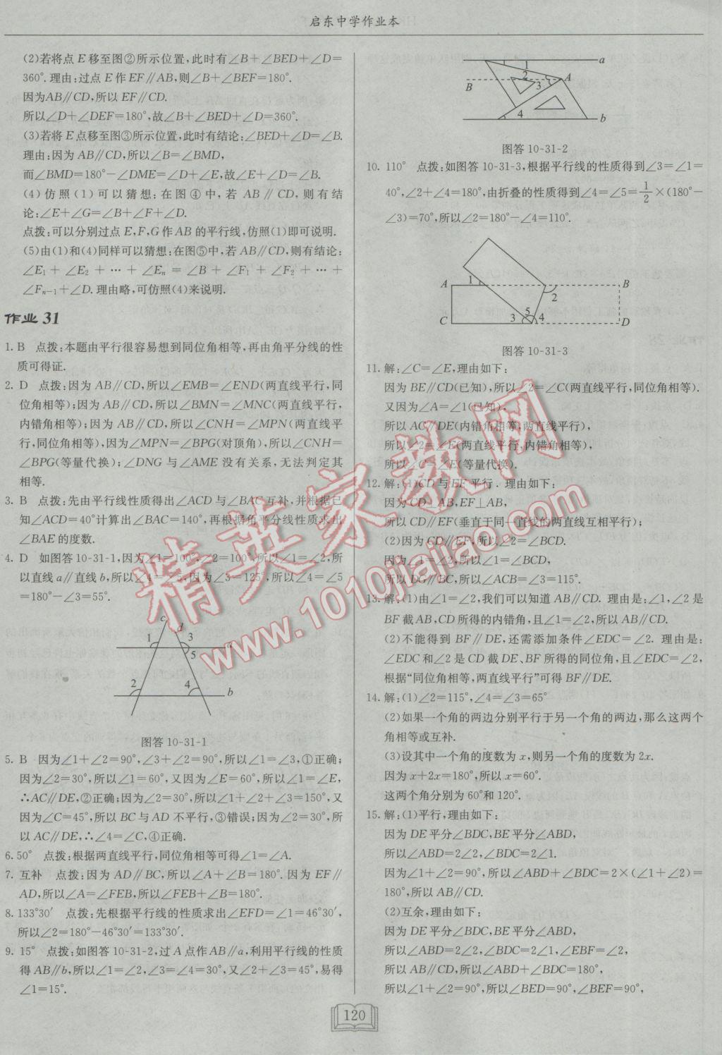 2017年啟東中學(xué)作業(yè)本七年級(jí)數(shù)學(xué)下冊(cè)滬科版 參考答案第20頁(yè)