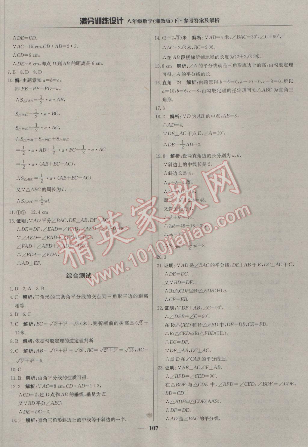 2017年滿分訓(xùn)練設(shè)計(jì)八年級(jí)數(shù)學(xué)下冊(cè)湘教版 參考答案第4頁(yè)