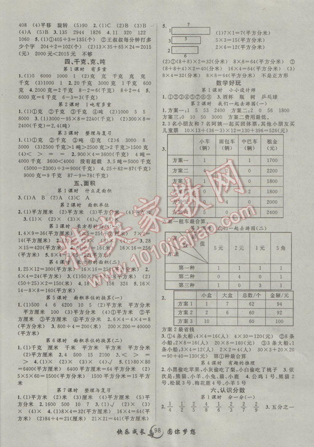 2017年優(yōu)質(zhì)課堂快樂(lè)成長(zhǎng)三年級(jí)數(shù)學(xué)下冊(cè)北師大版 參考答案第2頁(yè)