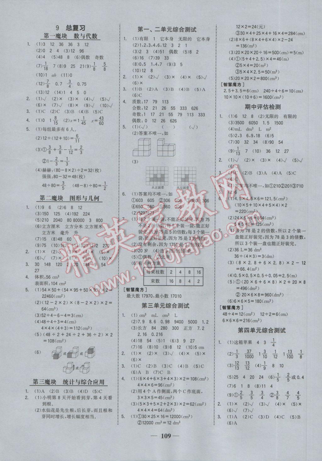 2017年世纪金榜金榜小博士五年级数学下册 参考答案第7页