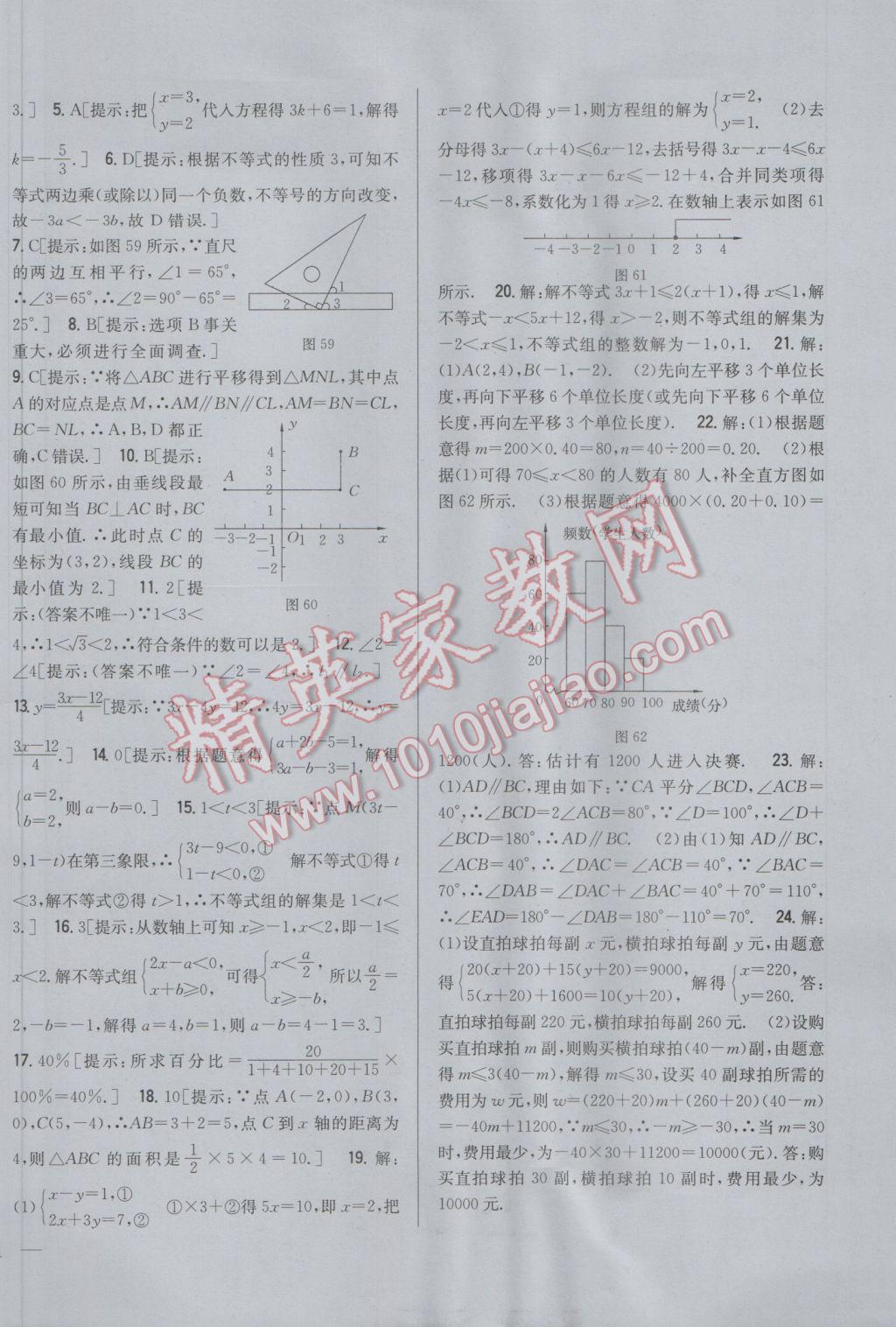 2017年全科王同步课时练习七年级数学下册人教版 参考答案第30页