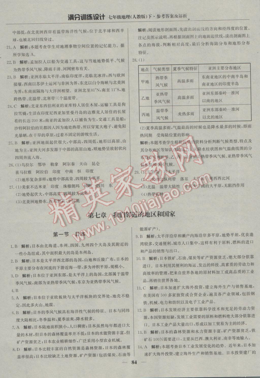 2017年滿分訓(xùn)練設(shè)計(jì)七年級(jí)地理下冊(cè)人教版 參考答案第5頁(yè)