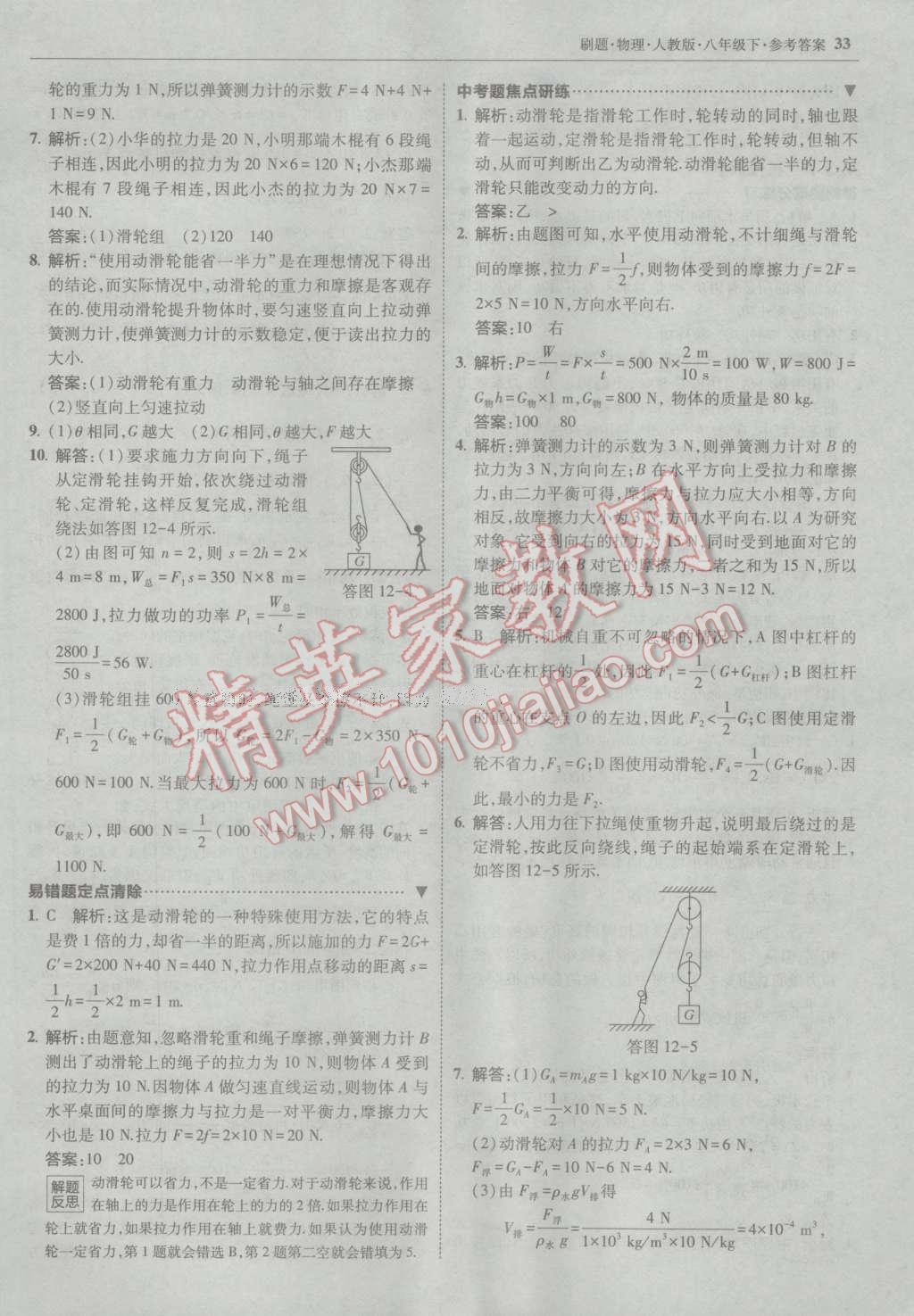 2017年北大綠卡刷題八年級(jí)物理下冊(cè)人教版 參考答案第32頁