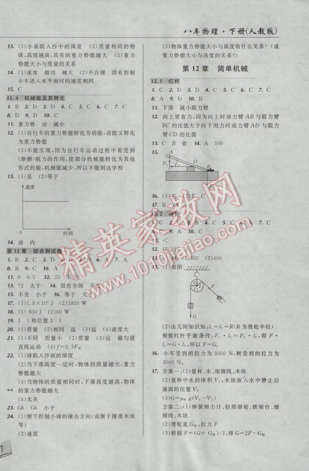 2017年北大綠卡課課大考卷八年級(jí)物理下冊(cè)人教版 參考答案第6頁(yè)