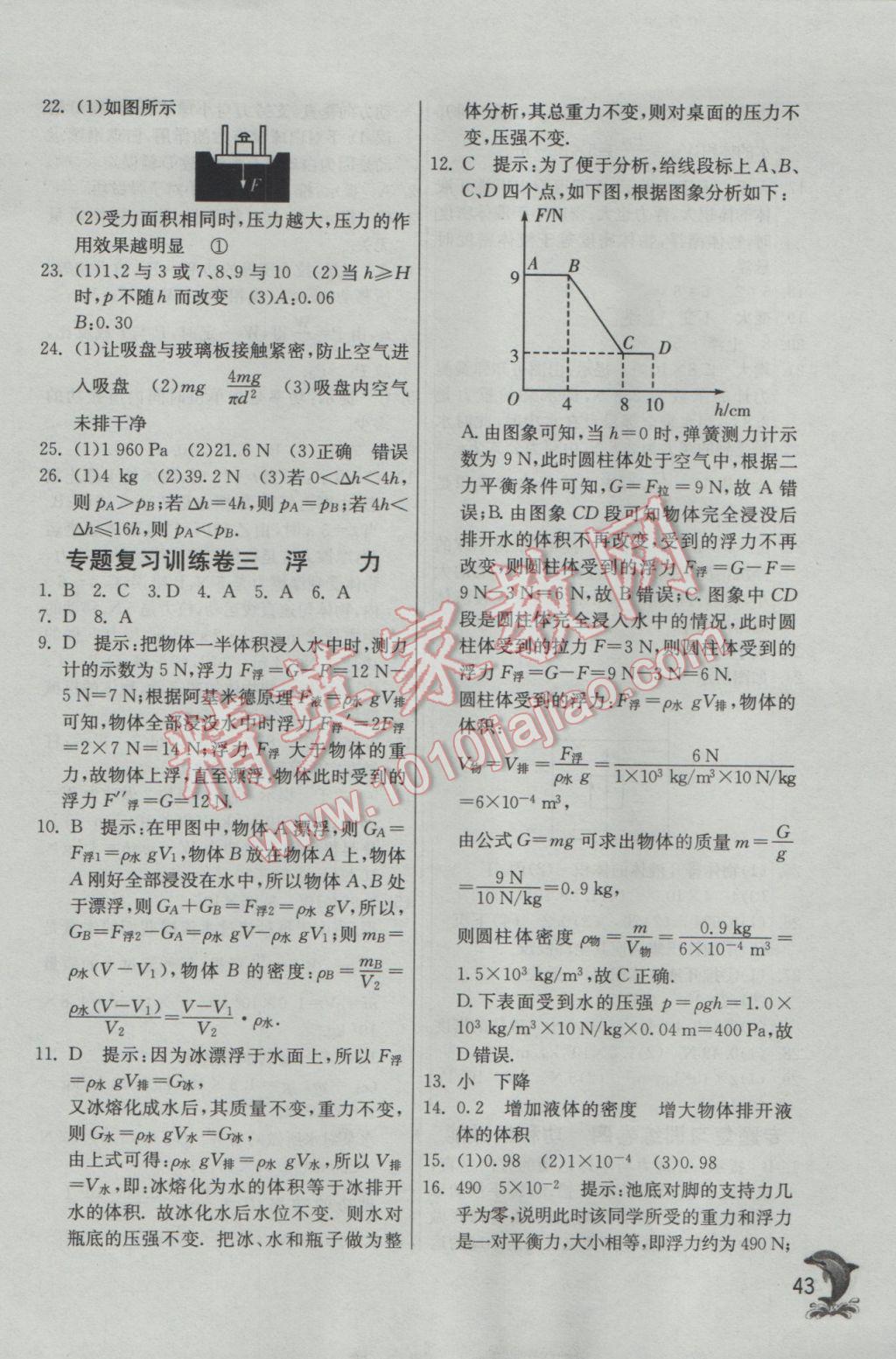 2017年實驗班提優(yōu)訓(xùn)練八年級物理下冊人教版 參考答案第43頁