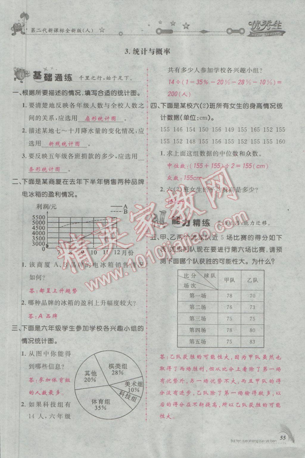 2017年百分學(xué)生作業(yè)本題練王六年級數(shù)學(xué)下冊人教版 參考答案第87頁