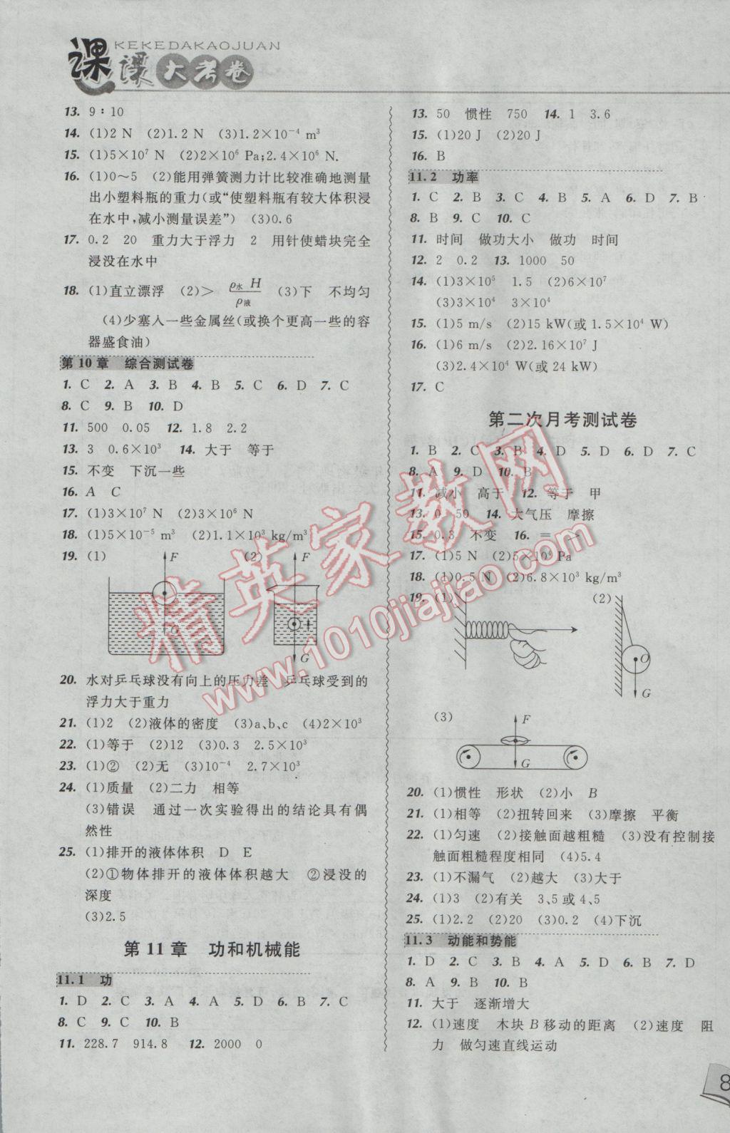 2017年北大綠卡課課大考卷八年級物理下冊人教版 參考答案第5頁