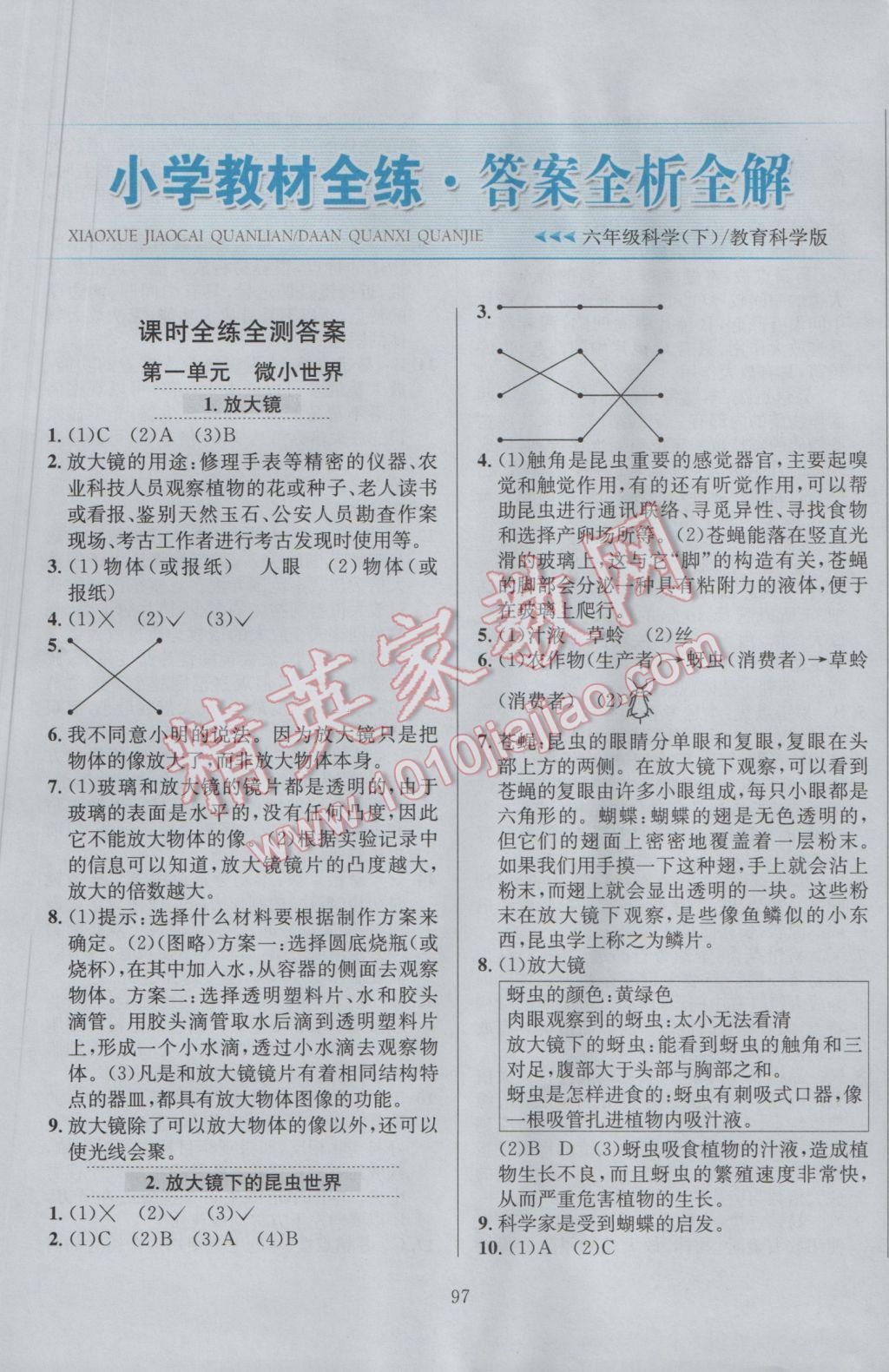 2017年小學(xué)教材全練六年級科學(xué)下冊教科版 參考答案第1頁