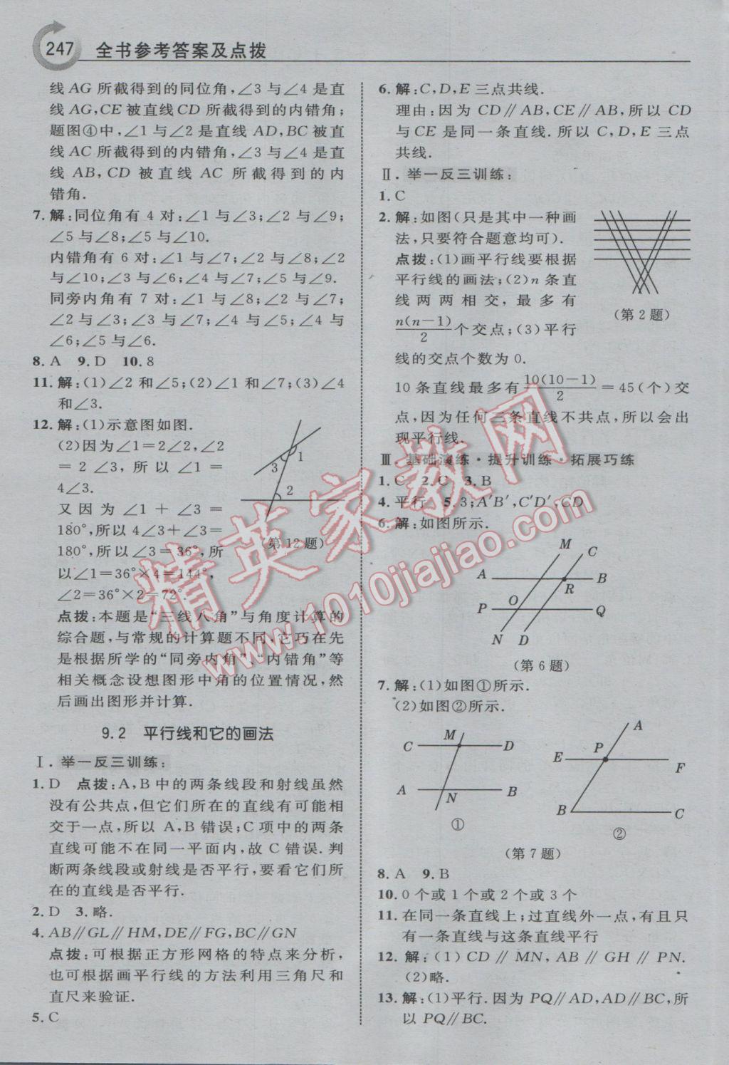 2017年特高級(jí)教師點(diǎn)撥七年級(jí)數(shù)學(xué)下冊(cè)青島版 參考答案第9頁(yè)