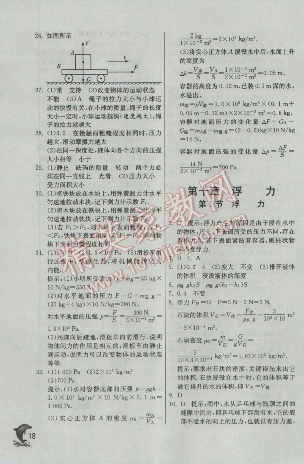 2017年實驗班提優(yōu)訓練八年級物理下冊人教版 參考答案第18頁