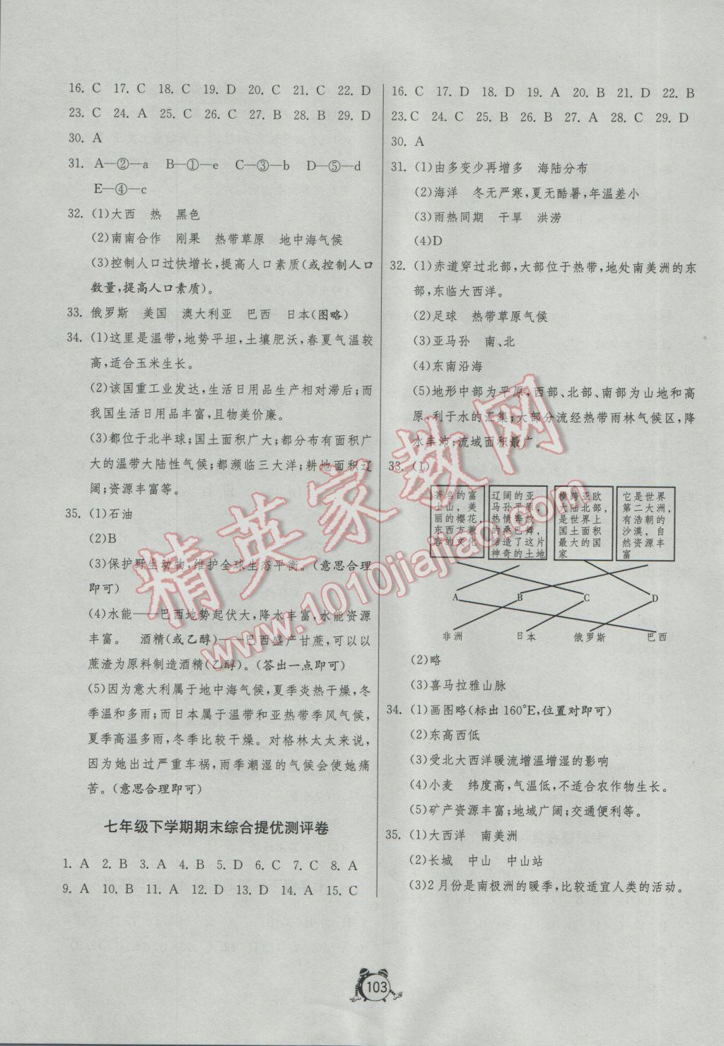 2017年单元双测全程提优测评卷七年级地理下册人教版 参考答案第11页