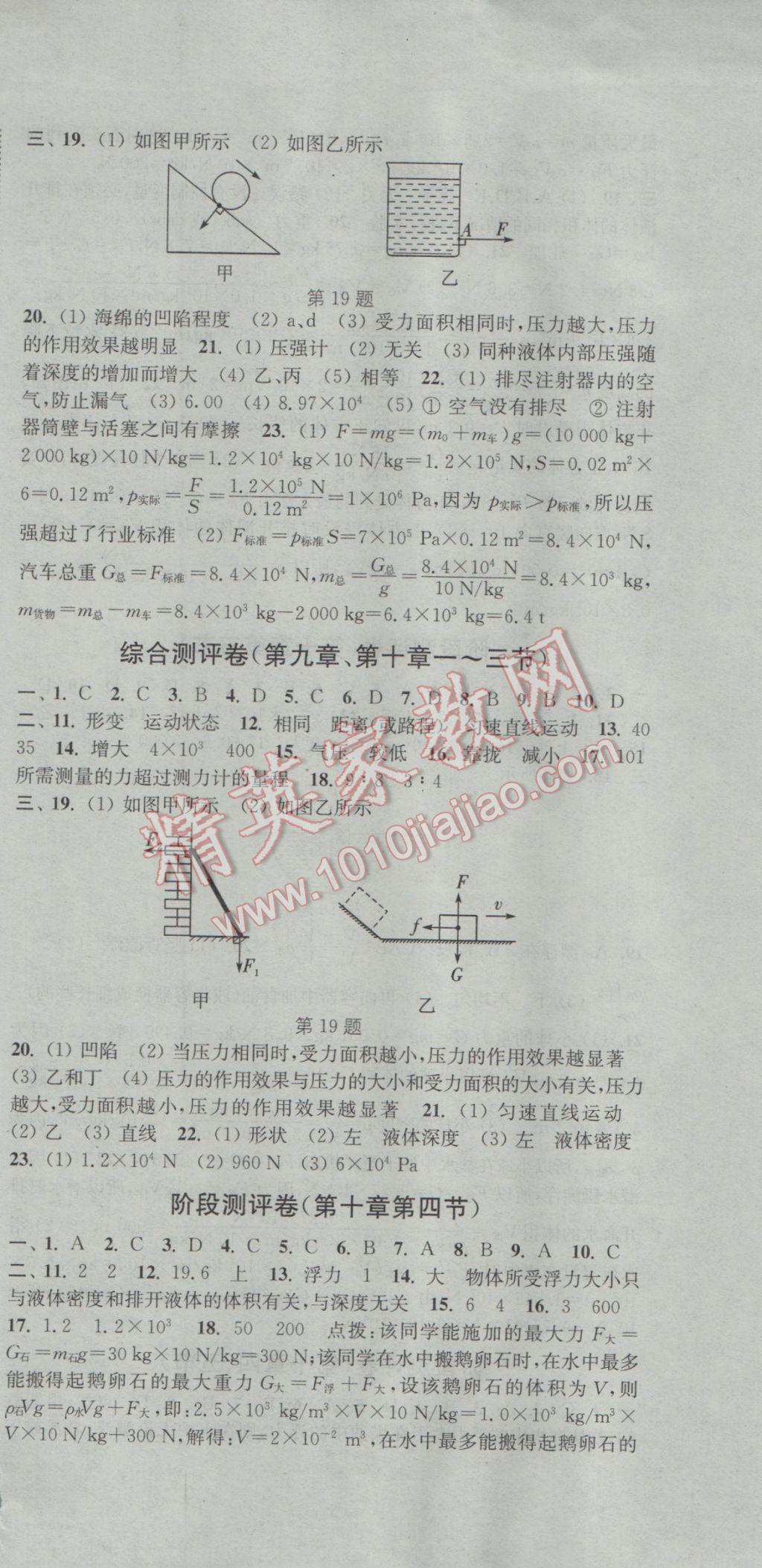 2017年通城學典初中全程測評卷八年級物理下冊蘇科版 參考答案第9頁