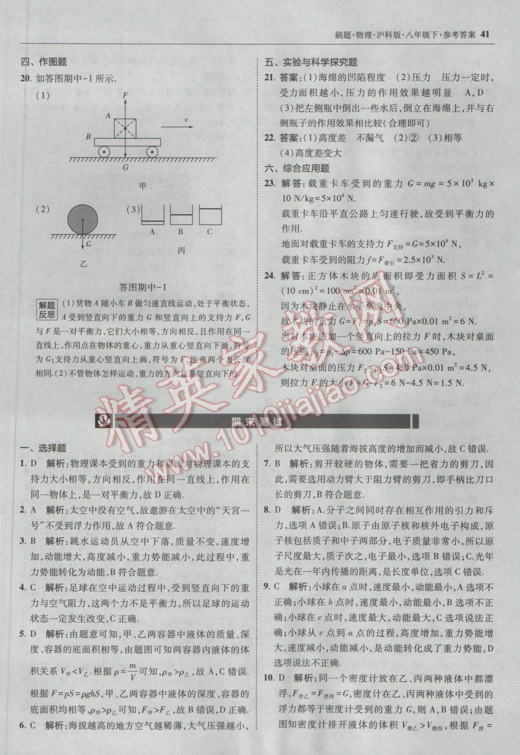 2017年北大綠卡刷題八年級物理下冊滬科版 參考答案第40頁