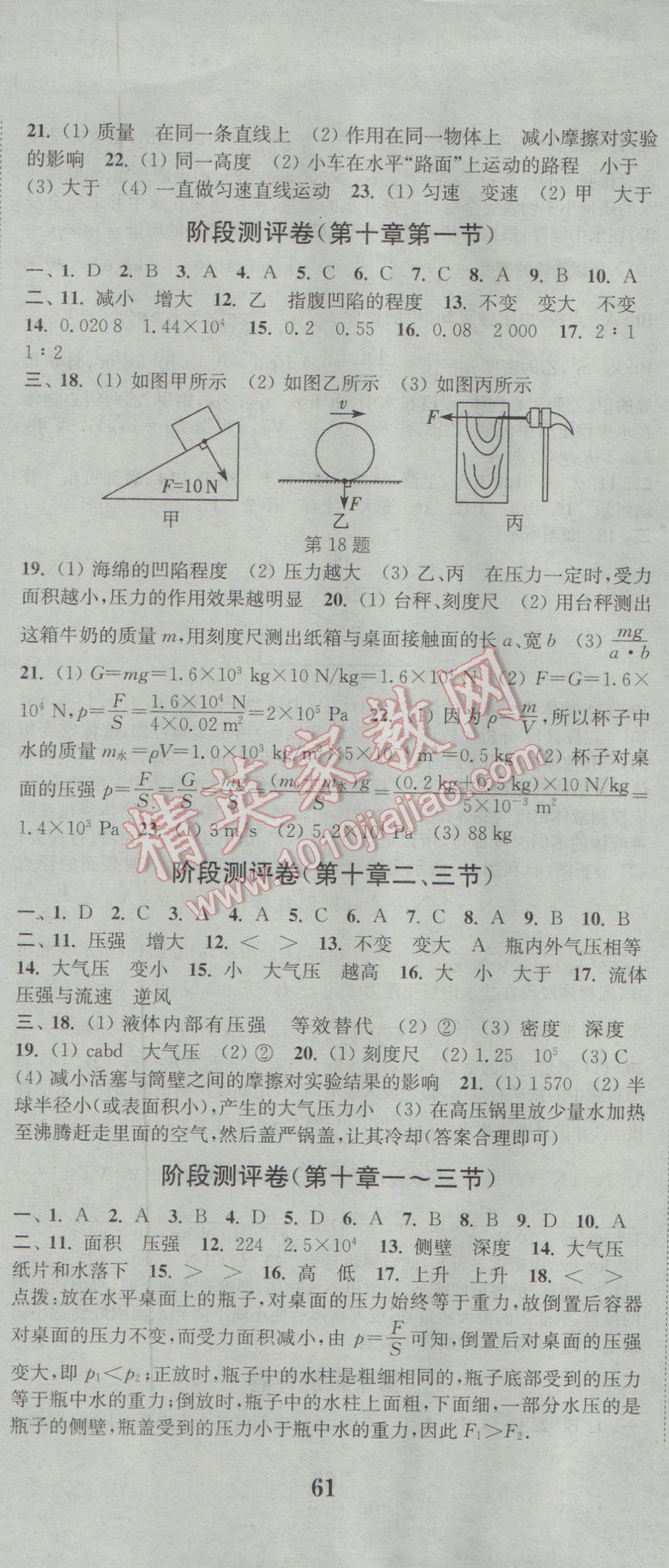 2017年通城学典初中全程测评卷八年级物理下册苏科版 参考答案第8页