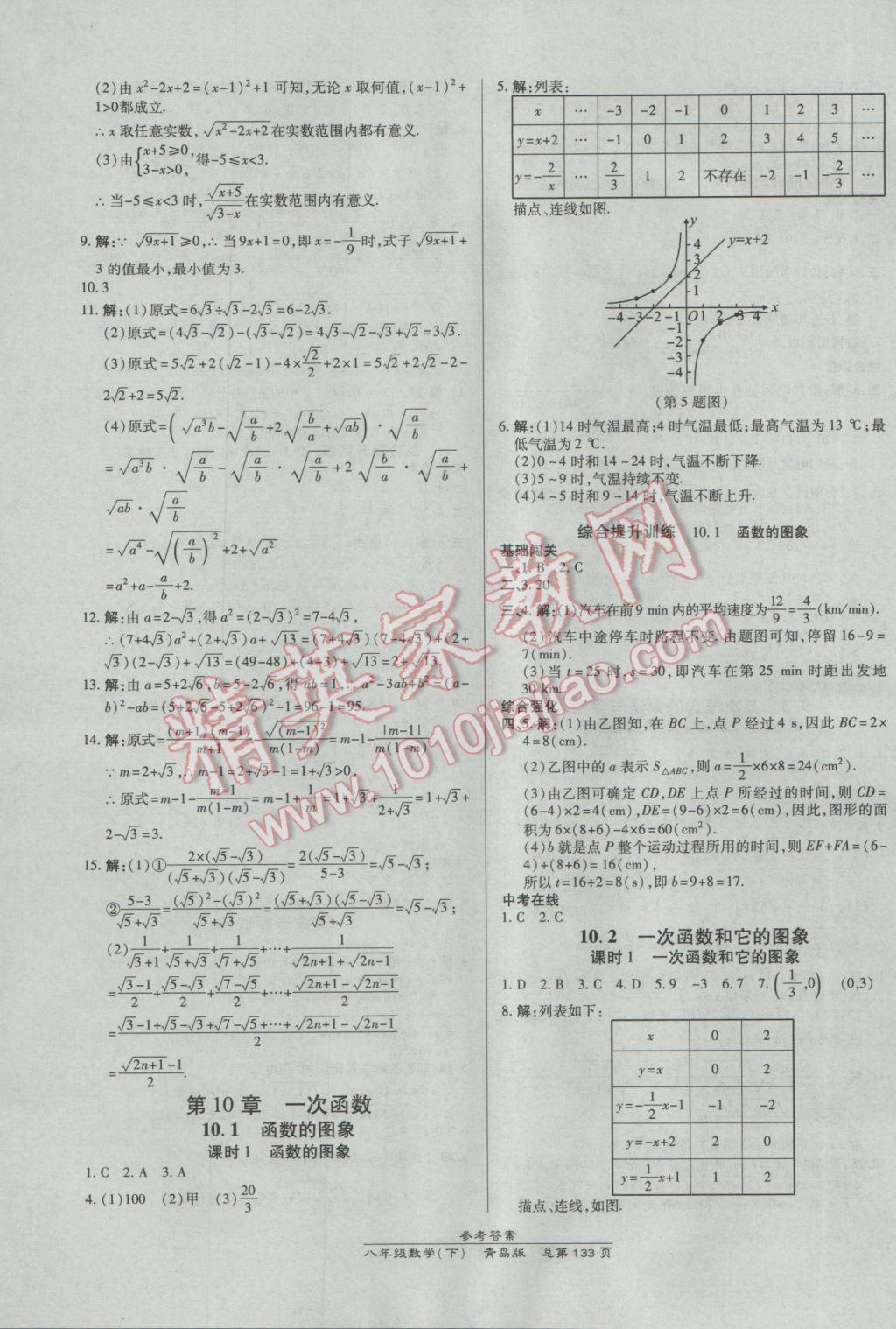 2017年高效課時(shí)通10分鐘掌控課堂八年級(jí)數(shù)學(xué)下冊(cè)青島版 參考答案第11頁(yè)