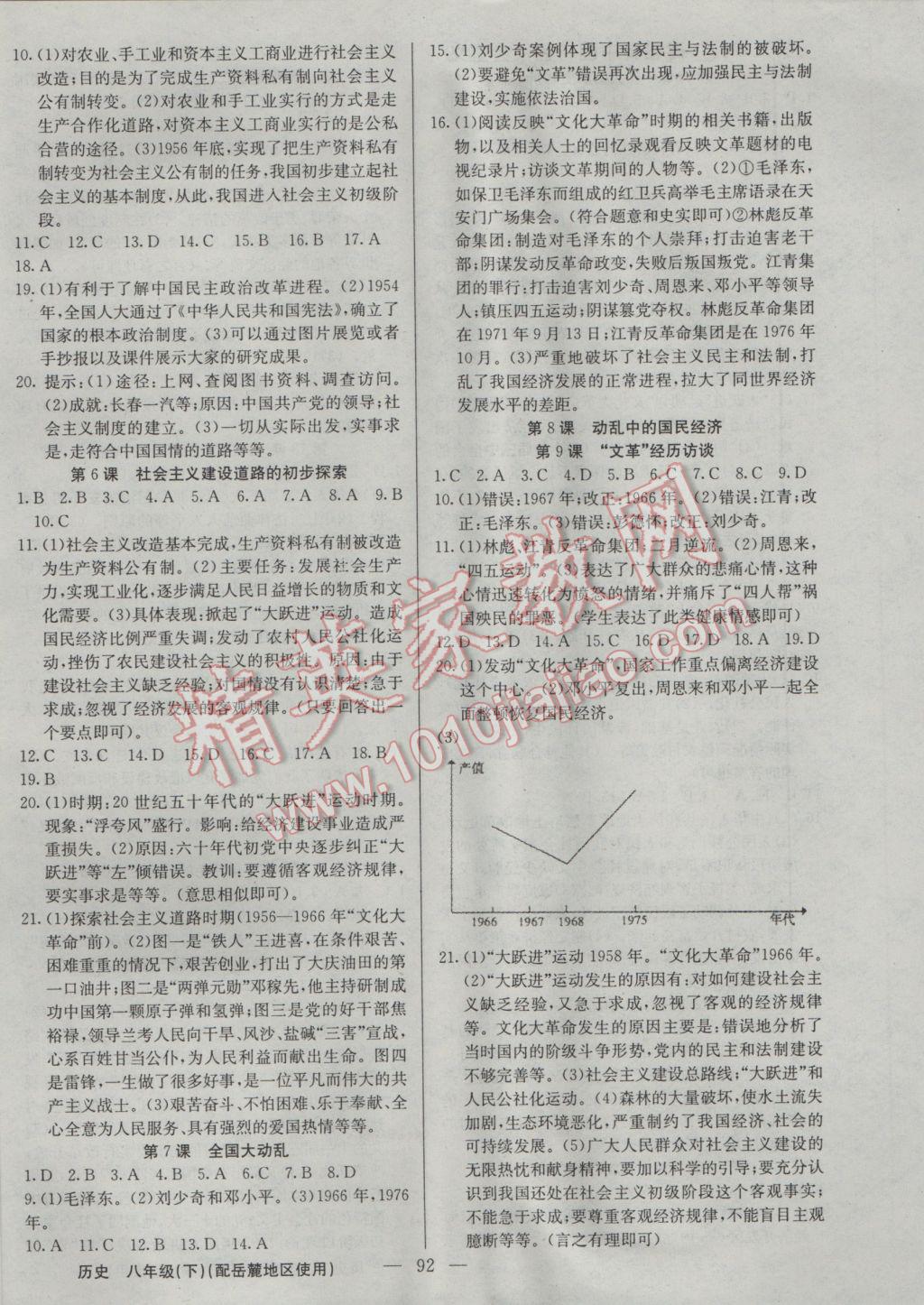 2017年黄冈100分闯关八年级历史下册岳麓版 参考答案第2页