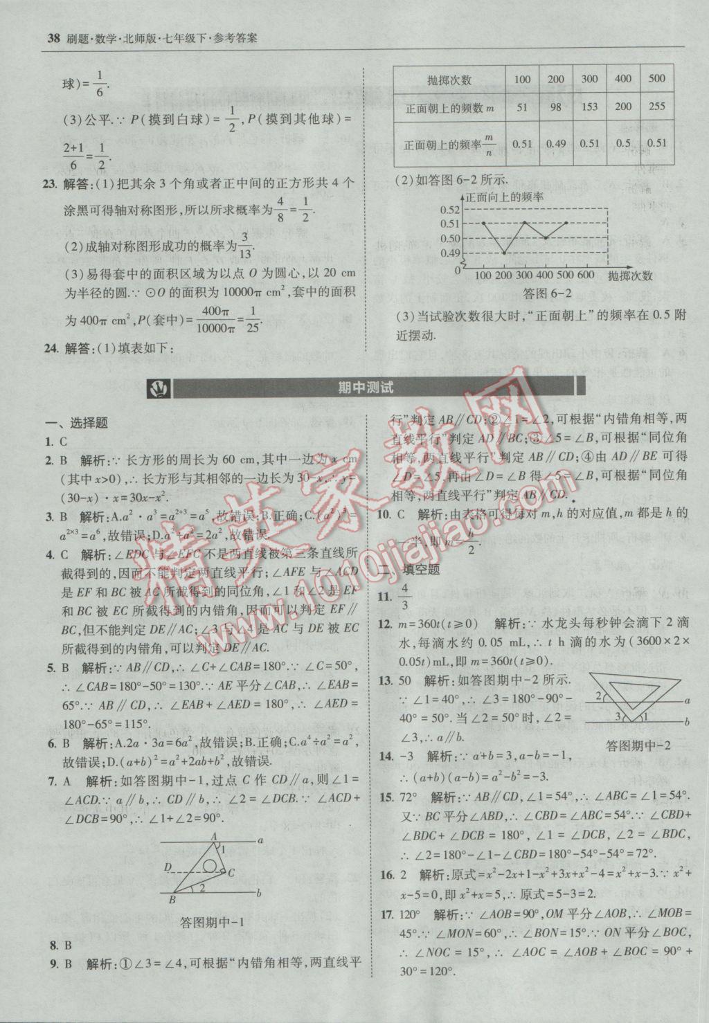 2017年北大绿卡刷题七年级数学下册北师大版 参考答案第37页