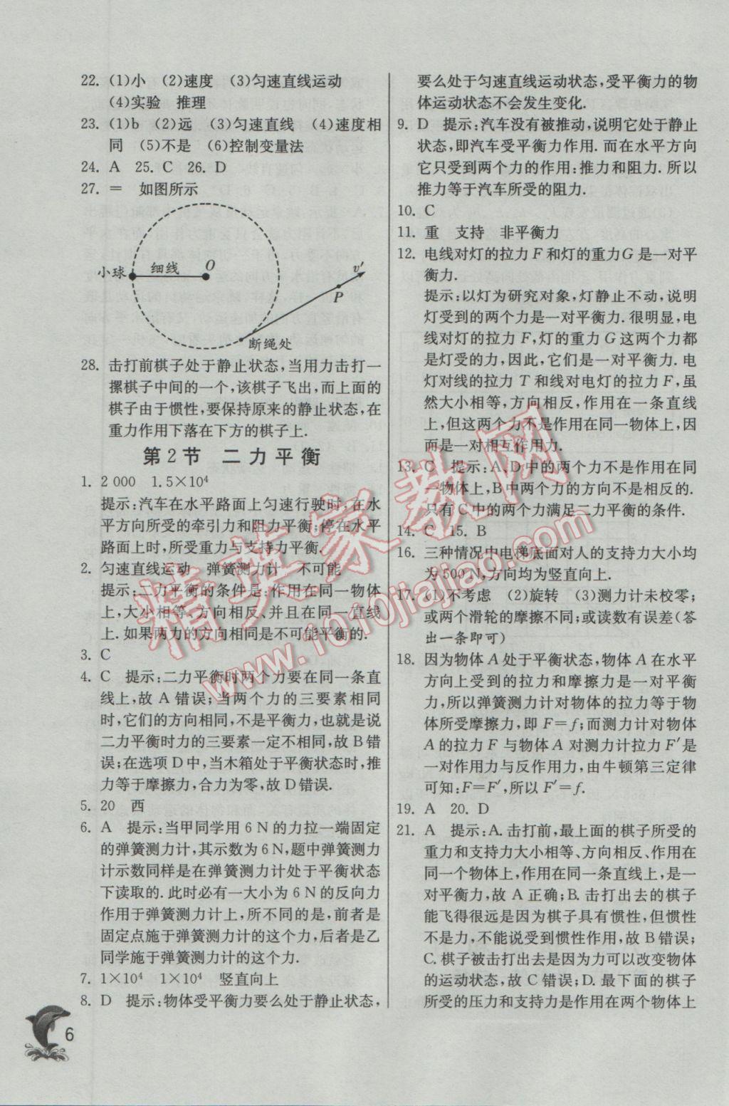 2017年实验班提优训练八年级物理下册人教版 参考答案第6页