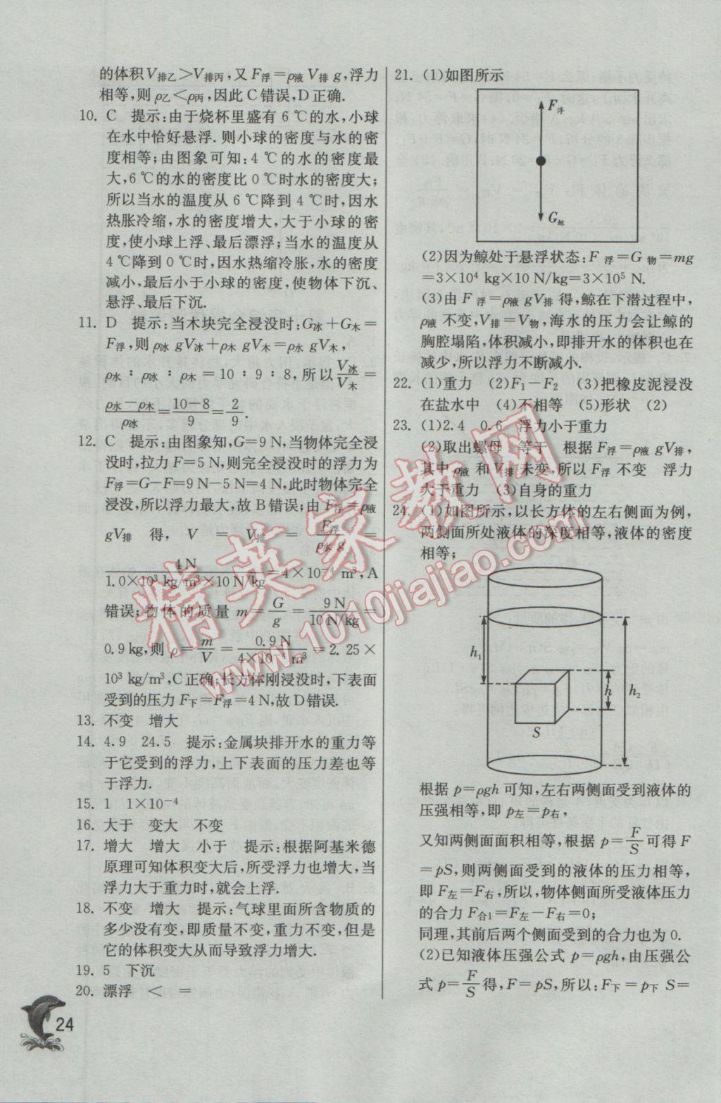 2017年實驗班提優(yōu)訓(xùn)練八年級物理下冊人教版 參考答案第24頁