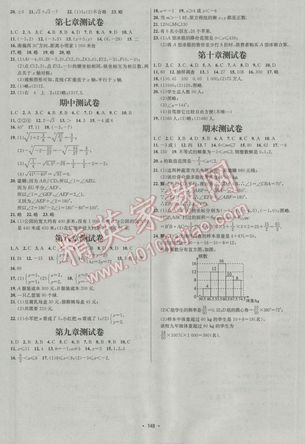 2017年优学名师名题七年级数学下册人教版 参考答案第8页