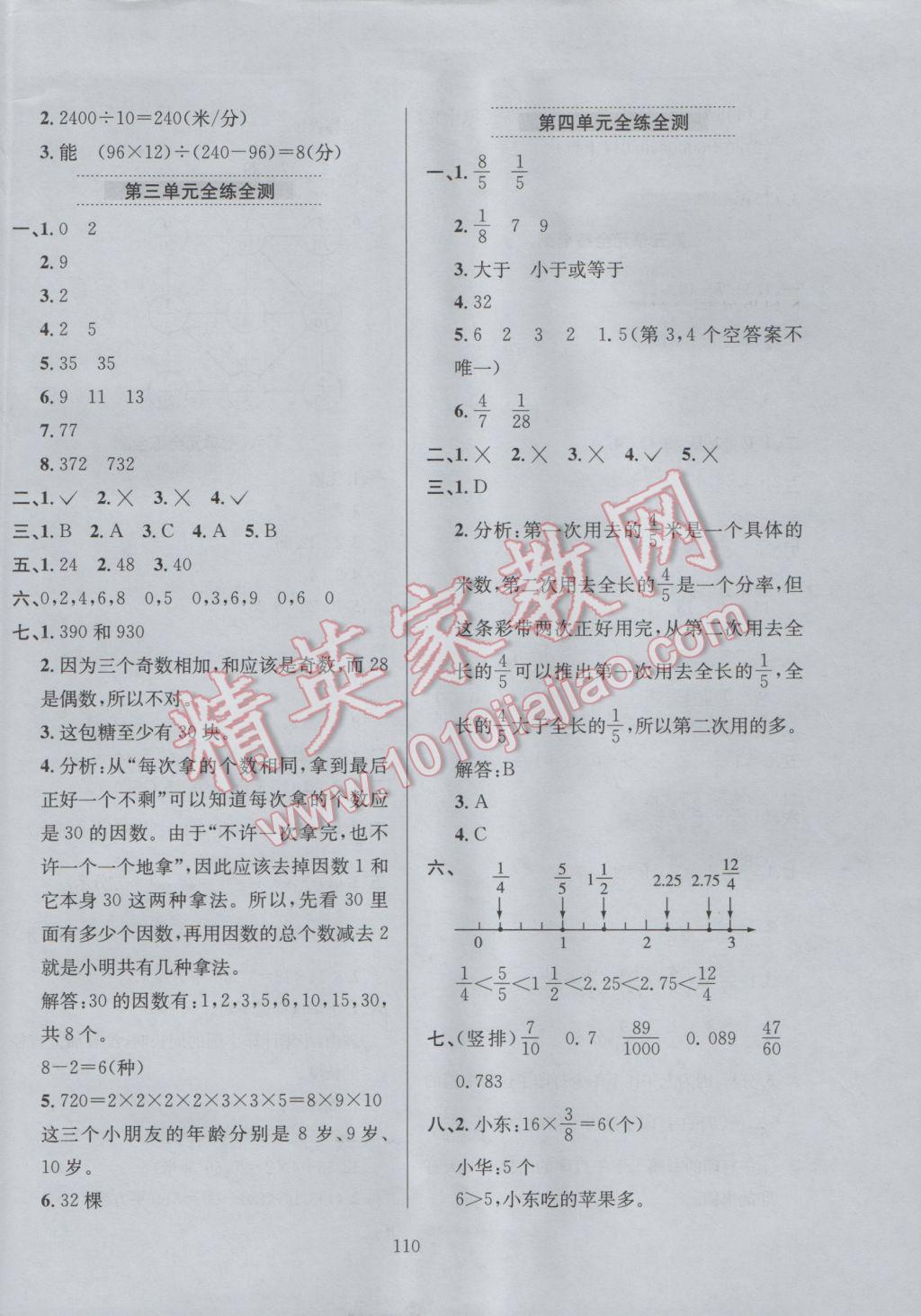 2017年小学教材全练五年级数学下册江苏版 参考答案第14页