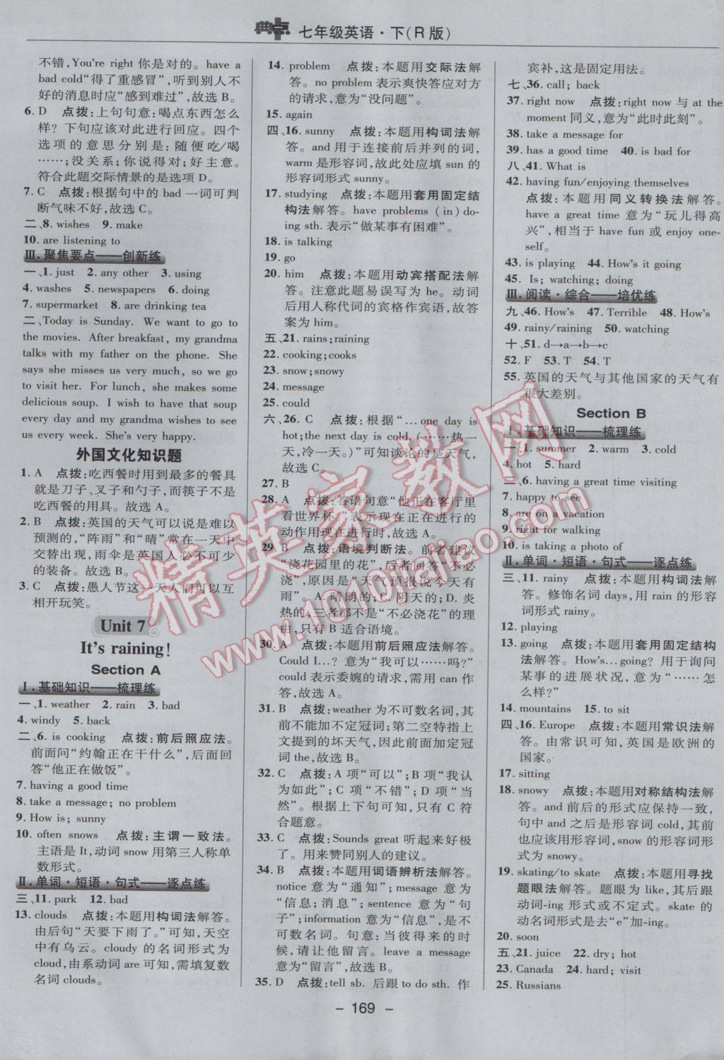 2017年綜合應(yīng)用創(chuàng)新題典中點(diǎn)七年級(jí)英語(yǔ)下冊(cè)人教版 參考答案第29頁(yè)