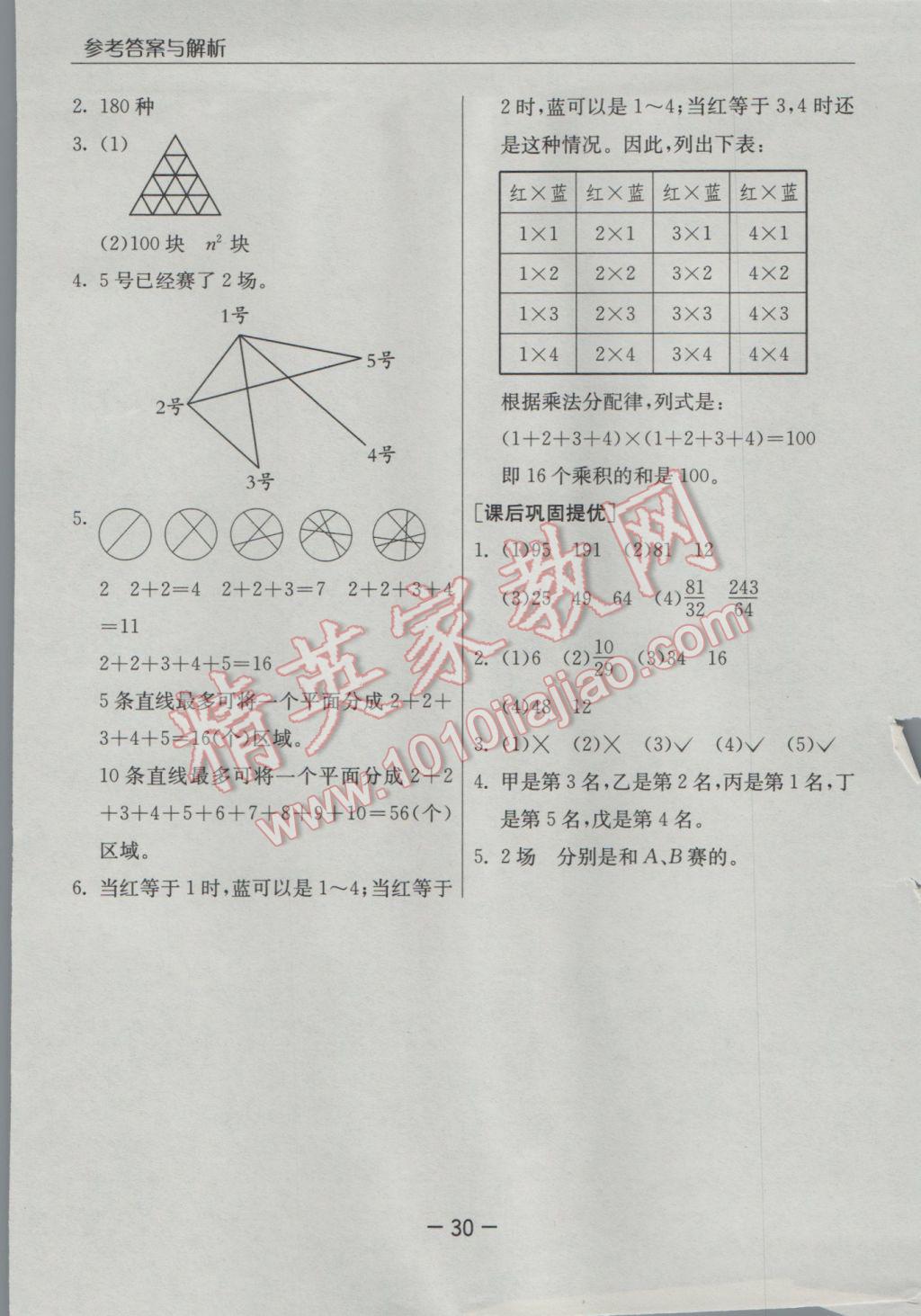 2017年实验班提优课堂六年级数学下册人教版 参考答案第30页