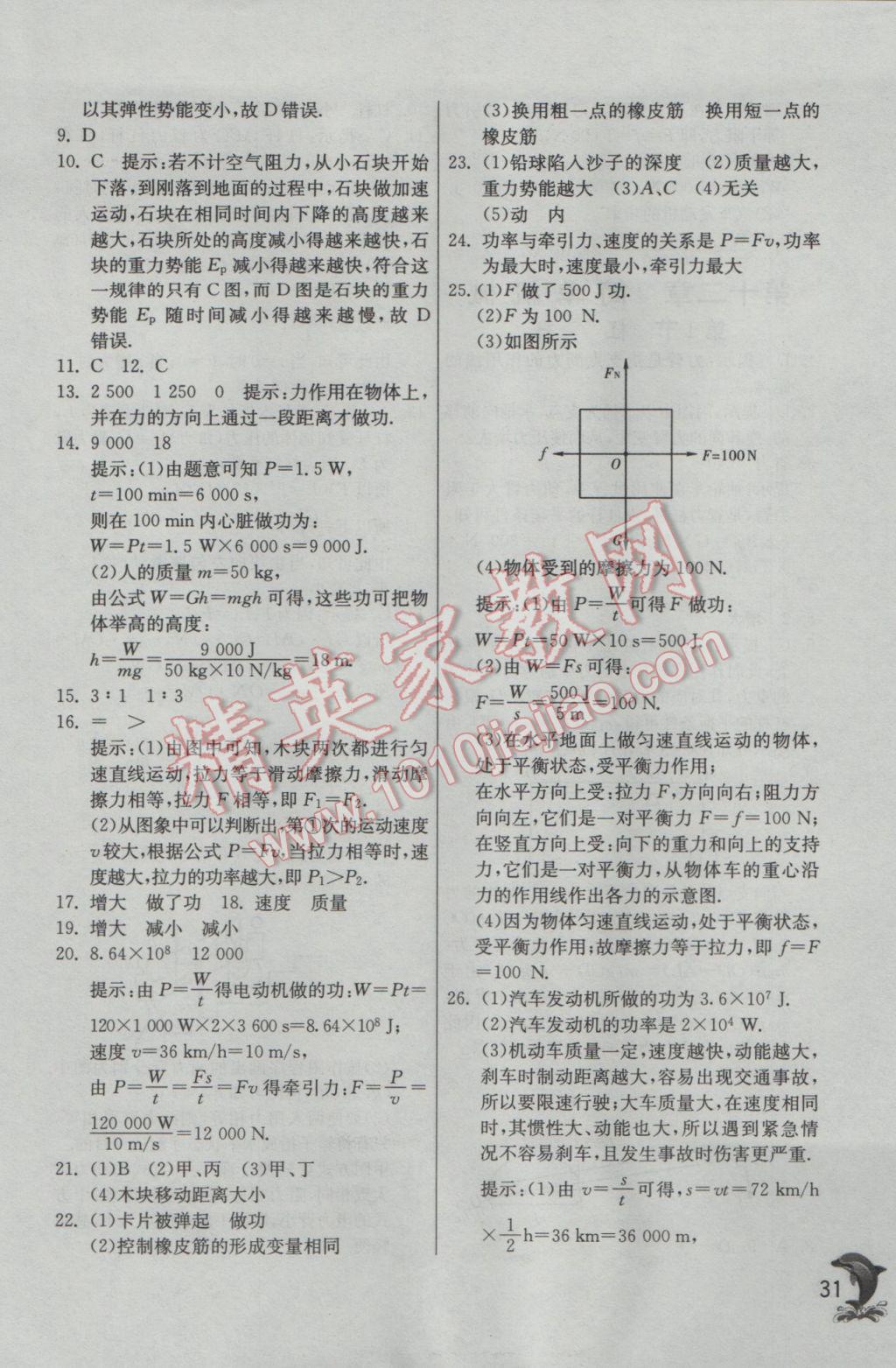 2017年实验班提优训练八年级物理下册人教版 参考答案第31页