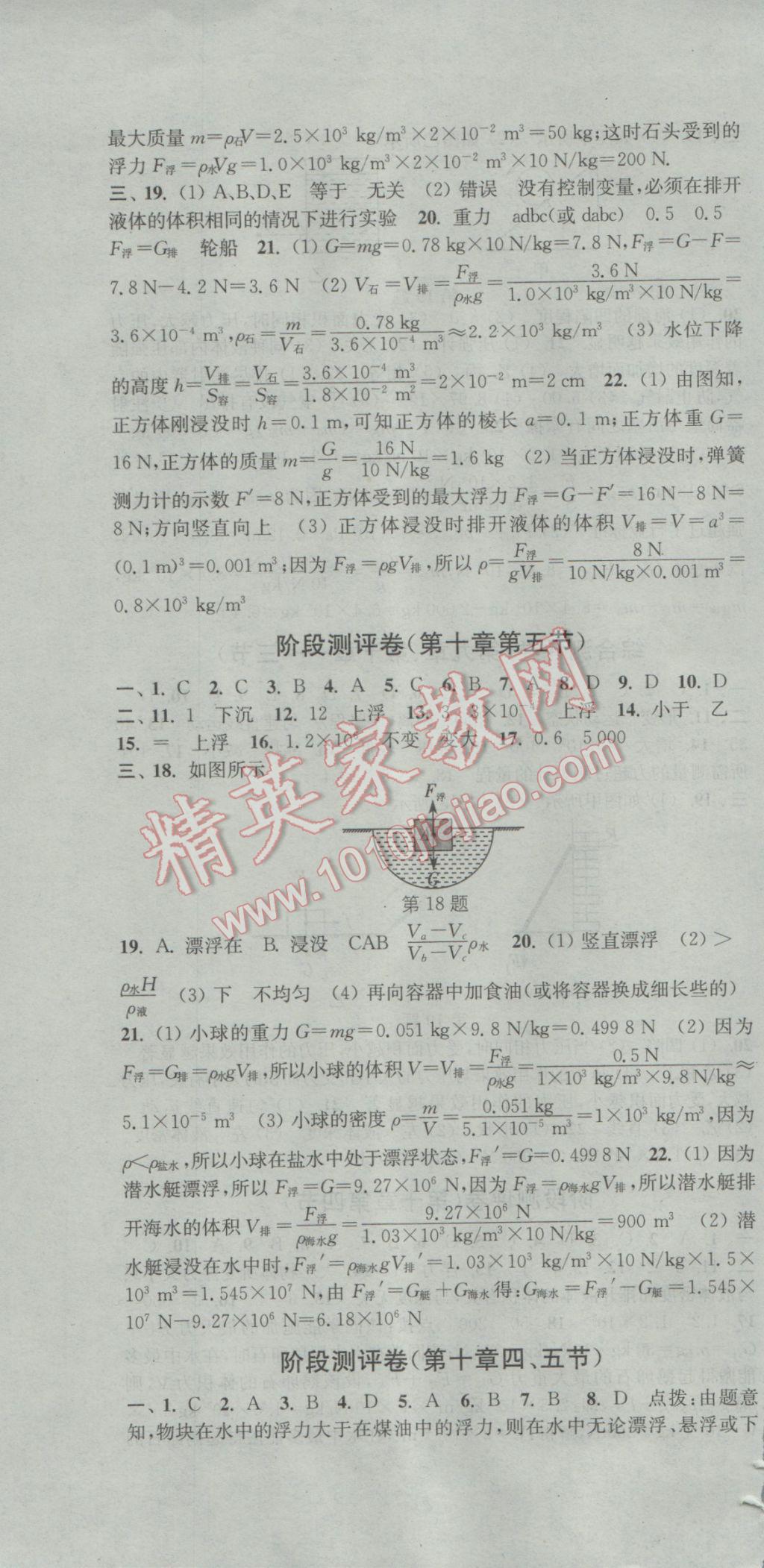 2017年通城学典初中全程测评卷八年级物理下册苏科版 参考答案第10页