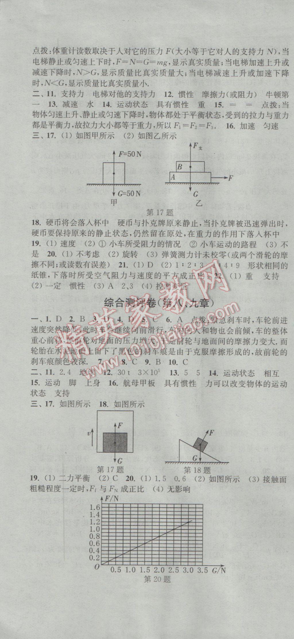 2017年通城学典初中全程测评卷八年级物理下册苏科版 参考答案第7页