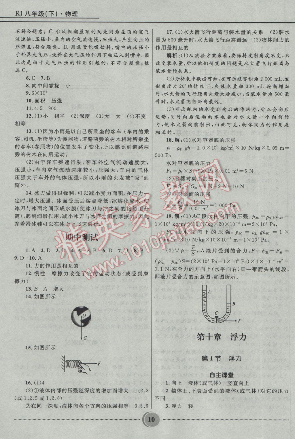 2017年奪冠百分百初中精講精練八年級(jí)物理下冊(cè)人教版 參考答案第10頁(yè)