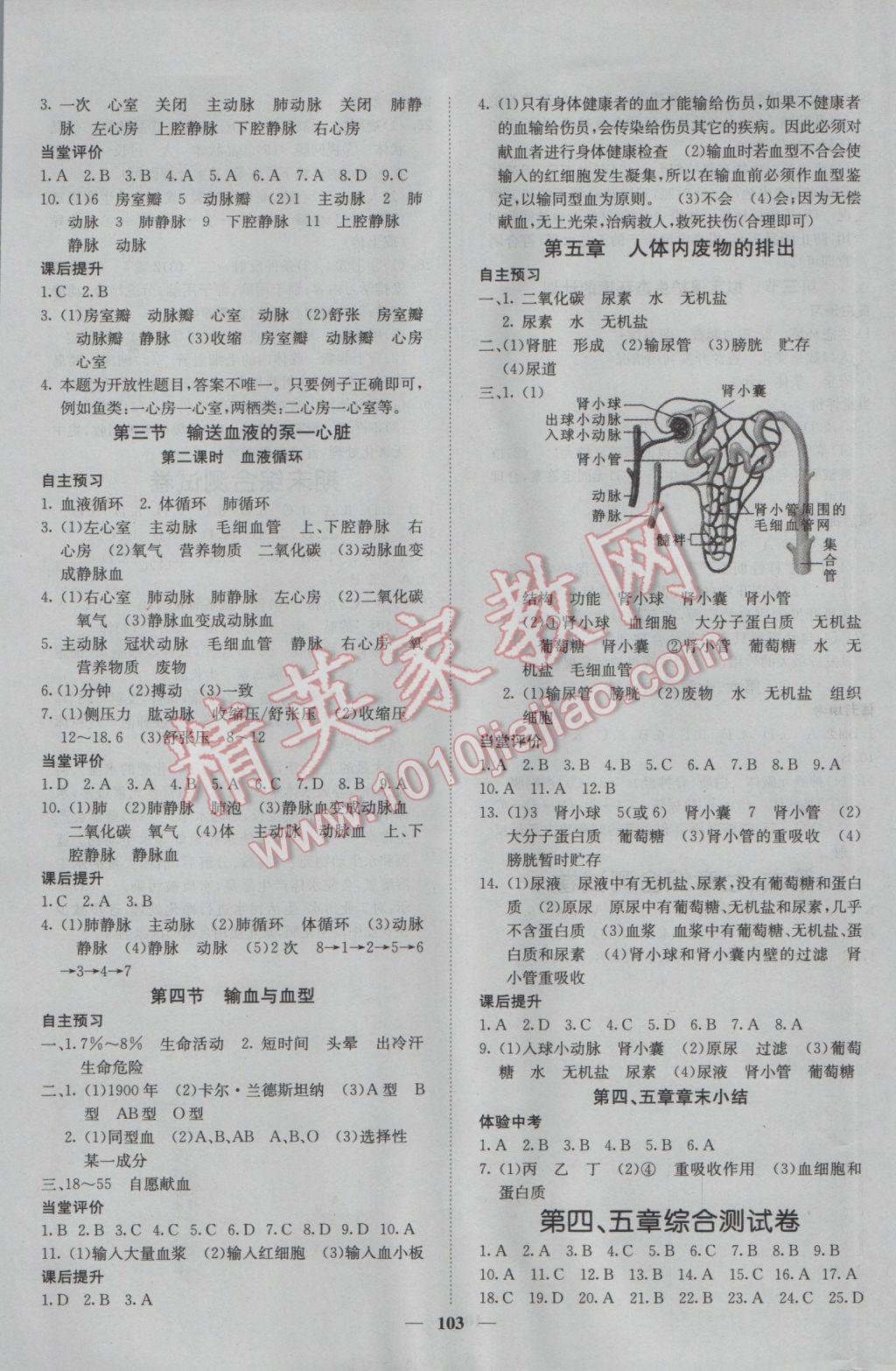 2017年名校課堂內(nèi)外七年級生物下冊人教版 參考答案第5頁