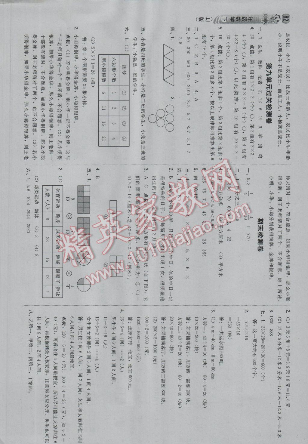 2017年综合应用创新题典中点三年级数学下册冀教版 参考答案第16页